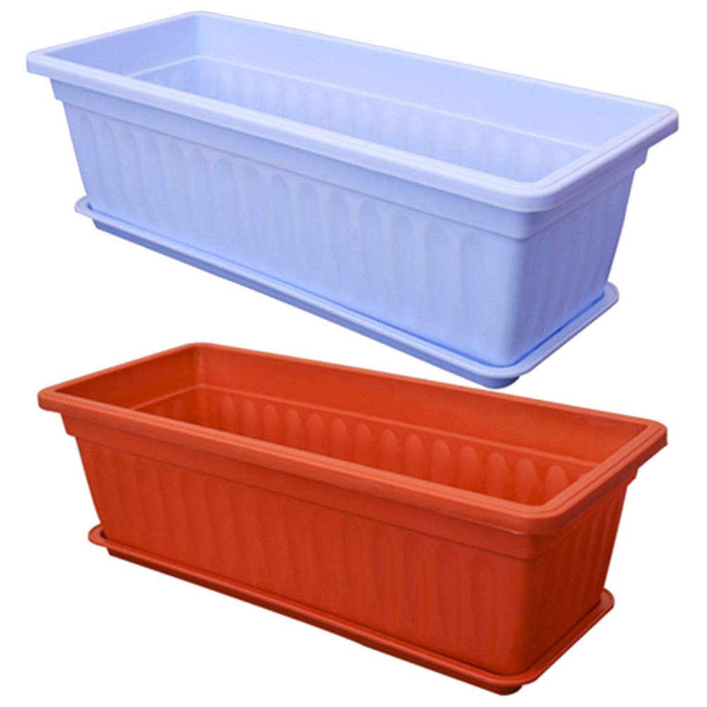 Yardwe 2-Pack Plastic Rectangular Flower Pots - Window Planter Boxes for Balcony, Windowsill & Indoor Gardening - Durable Plant Containers for Herbs, Flowers & Succulents (Random Colors) - Perfect for Home Decor, Patio & Urban Gardening