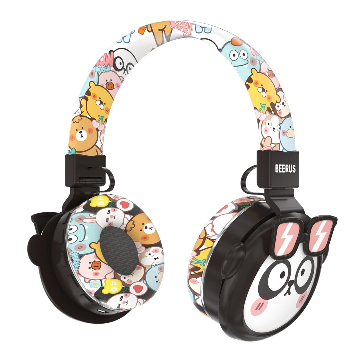 Beerus WildFriends Kids Bluetooth Headphones - 85dB Safe Volume, Cute Cartoon Animal Design, 30H Playtime, Foldable Wireless Headset with FM/TF Card/AUX Support - Perfect for School, Travel, and Home Learning