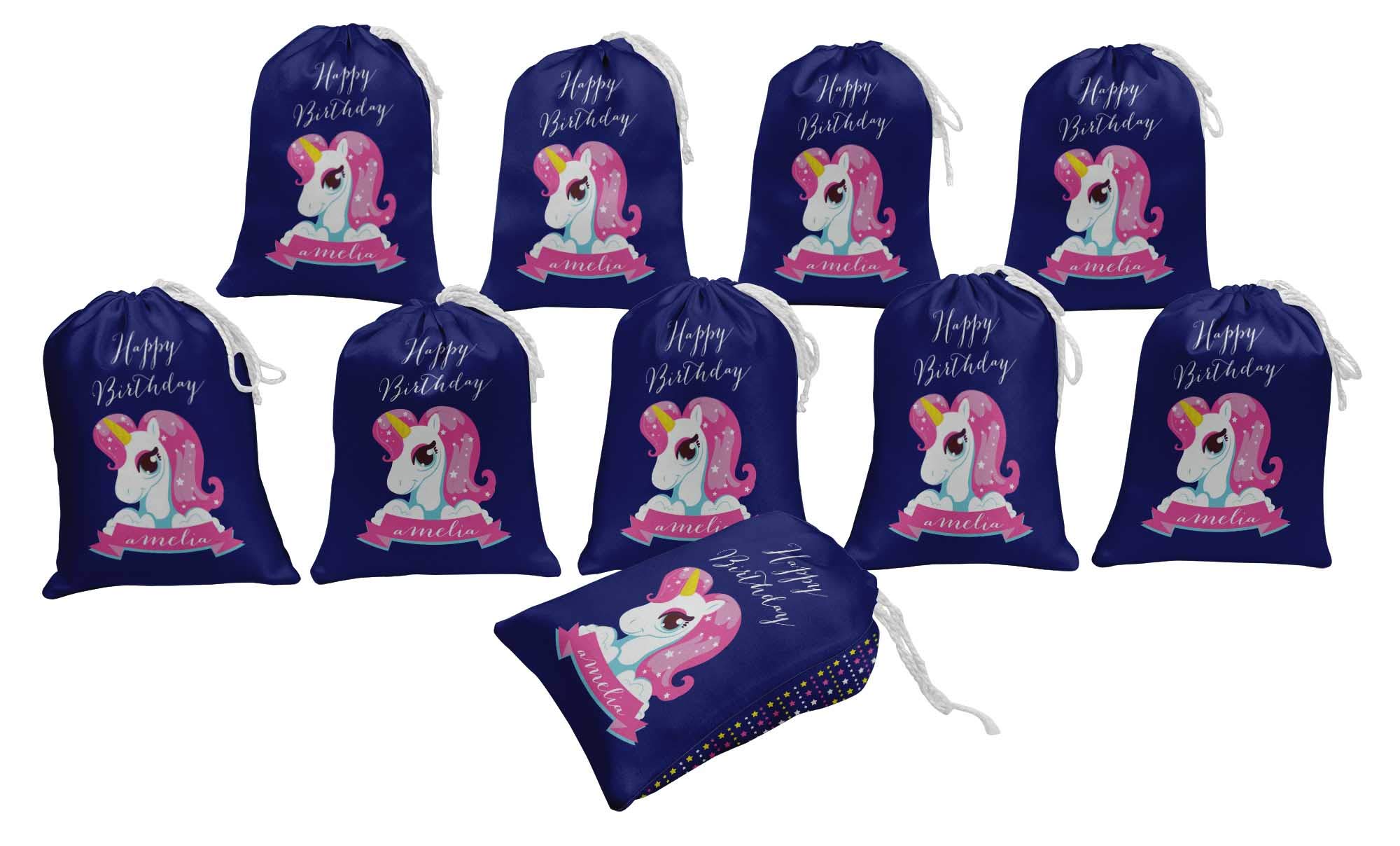 Custom Blue Unicorn Birthday Party Favor Bags - 15pcs Jewelry Pouches for Kids, Baby Shower, Bridal Souvenirs & Gift Packaging - Bulk Wholesale Party Supplies