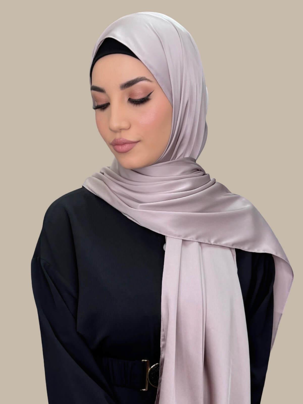 Premium Satin Hijab Scarf - Soft Muted Mink Color - Elegant Muslim Head Covering for Women - Perfect for Daily Wear, Prayer, and Special Occasions