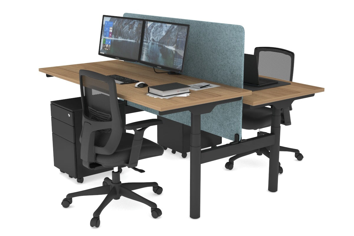 Flexi Premium Height Adjustable 2-Person H Bench Workstation - Black Frame [1800L x 700W] - Ergonomic Office & Home Workspace Solution for Shared Desks