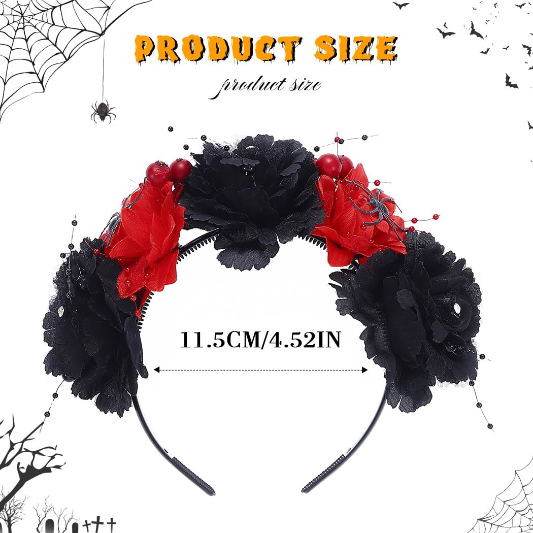 Fashband Black Rose Spider Halloween Headband - Gothic Day of the Dead Hair Crown for Women | Cosplay Accessories & Party Hairstyle Decoration