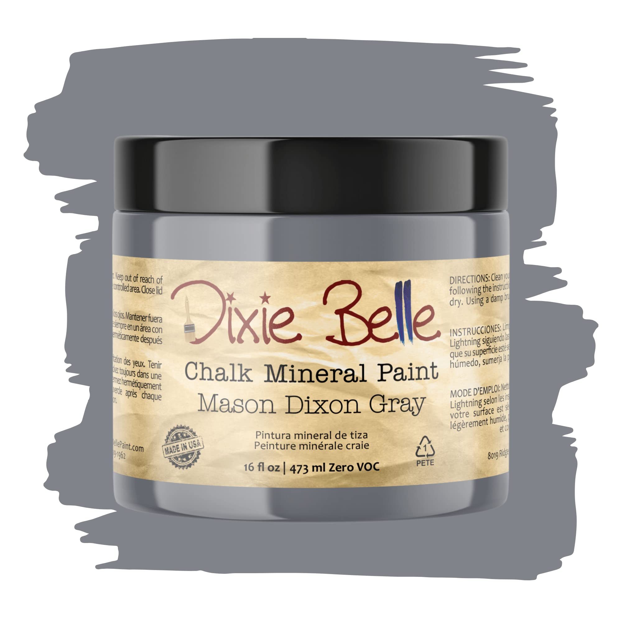 Dixie Belle Chalk Mineral Paint - Mason Dixon Gray (16oz) | Matte Charcoal Gray Furniture Paint for DIY Projects | Perfect for Upcycling Tables, Chairs & Home Decor