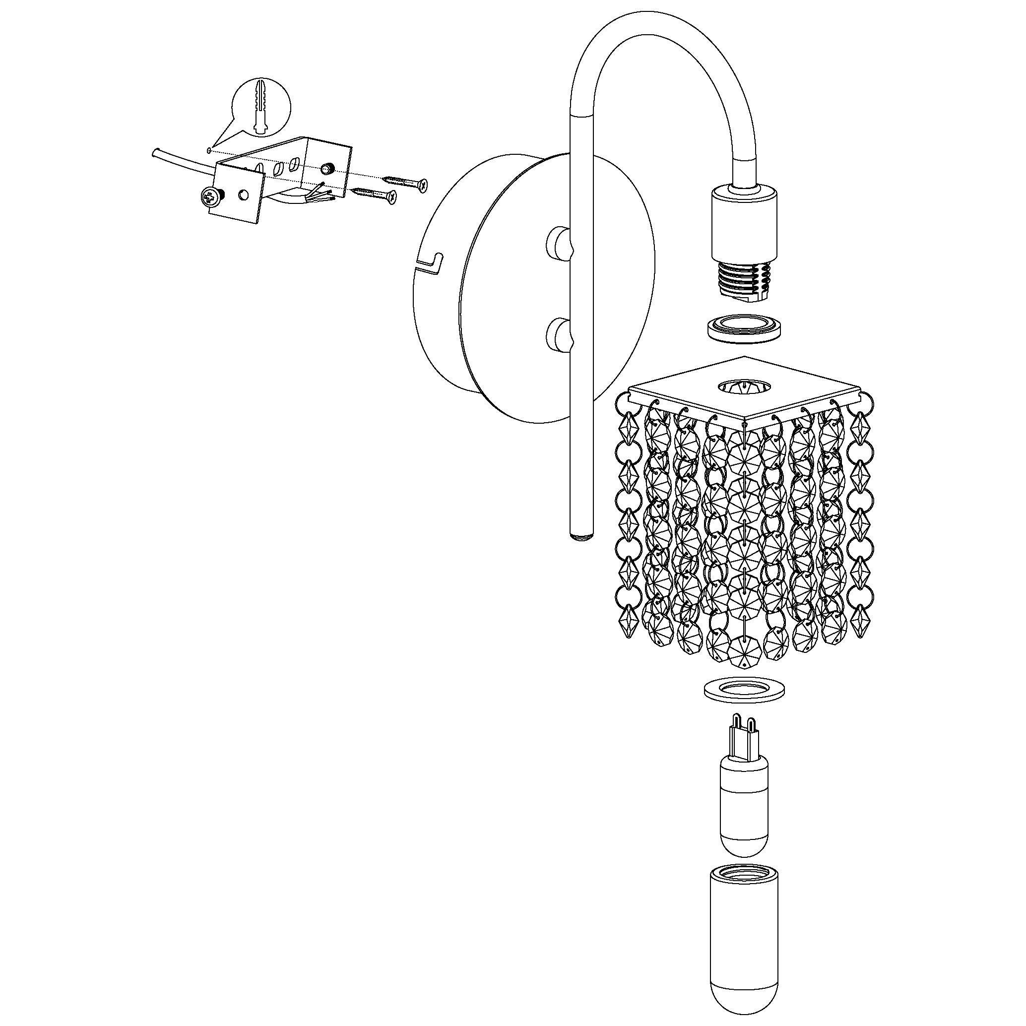 Eglo Almonte IP44 Chrome & Glass Crystal Wall Light - Modern Bathroom Vanity Lighting for Bedroom, Hallway & Entryway