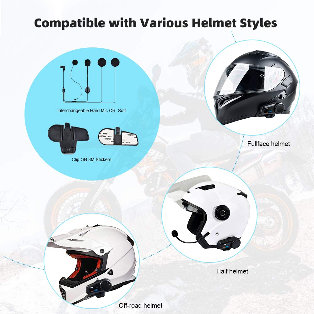 Fordpsorts FX6 Motorcycle Bluetooth Headset Intercom - 6 Riders Group Communication System (1 Pack & 2 Pack Options) | Perfect for Group Rides, Touring & Adventure Motorcycling