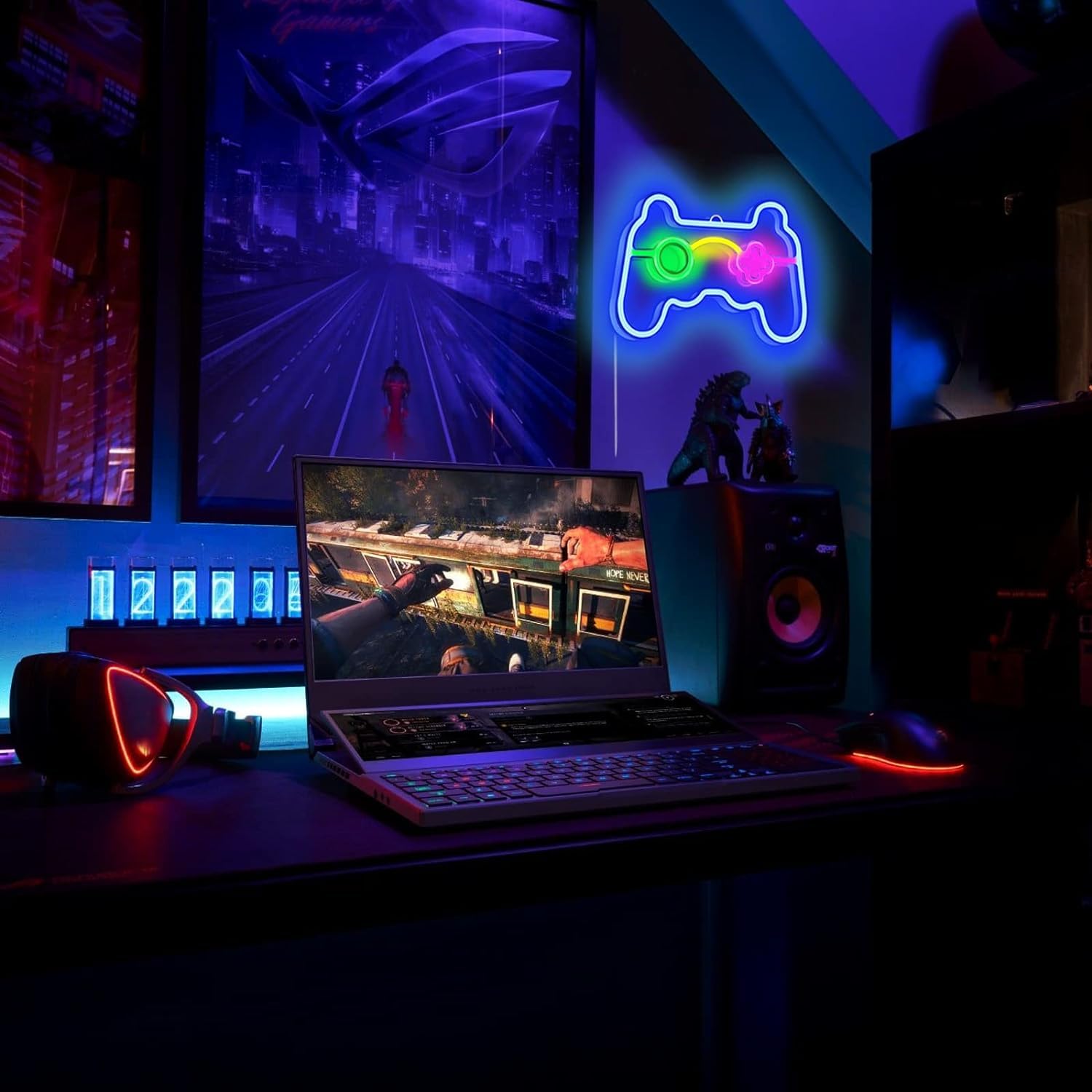 Neon LED Game Controller Sign - USB/Battery Operated Wall & Desk Decor for Gaming Room, Bedroom Aesthetic - Perfect Easter Basket Stuffer & Gift for Teen Boys - Gaming Accessories for Kids & Teens