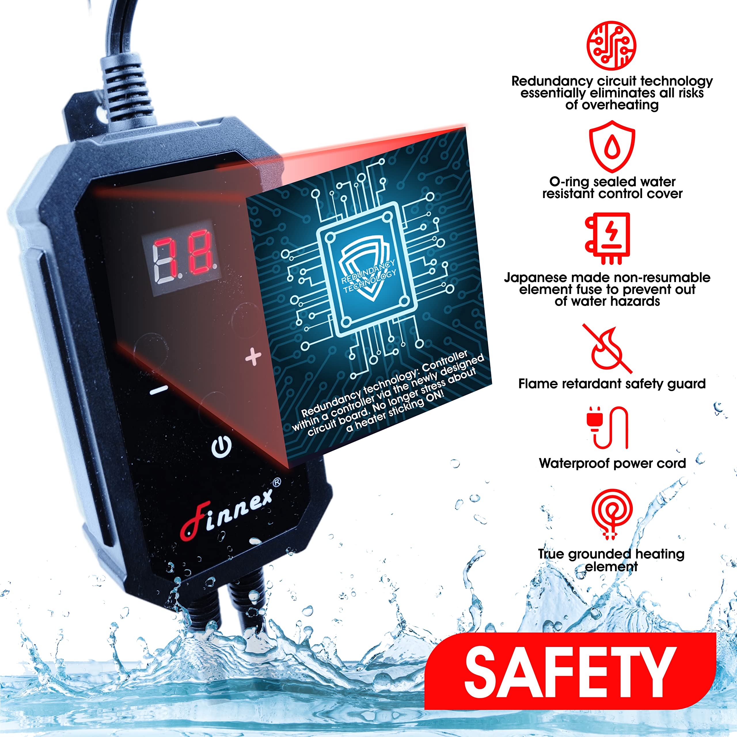 Finnex Titanium Aquarium Heater 800W - ETL Certified, Redundancy Protection & Heater Guard - Reliable Fish Tank Water Heater for Saltwater & Freshwater Aquariums - Perfect for Home, Office & Aquatic Pet Stores