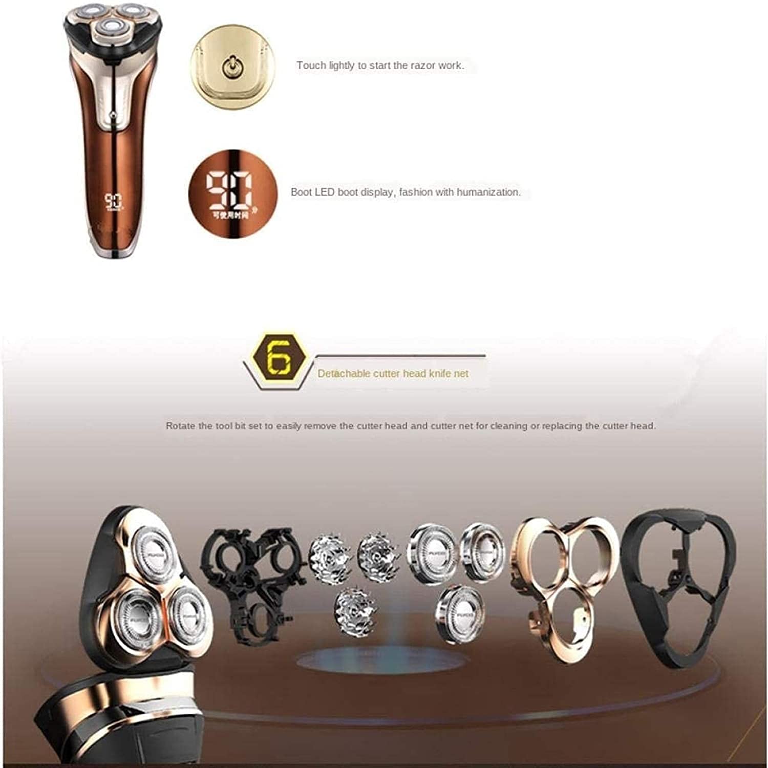 Premium Electric Shaver for Men - Rotary Shaver with Pop-up Trimmer, IPX7 Waterproof Wet/Dry Shaving, LCD Display & USB Rechargeable (Gold) - Perfect for Travel, Home Use & Daily Grooming