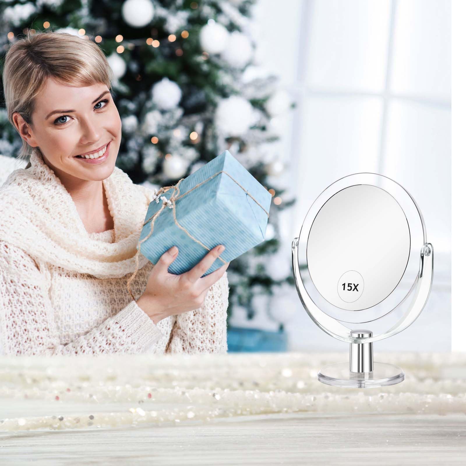 **6.25 Inch Vanity Mirror with Stand - 1X/15X Magnification, 360° Swivel Double-Sided Makeup Mirror for Bathroom, Desk & Travel - Perfect for Makeup, Shaving & Skincare**