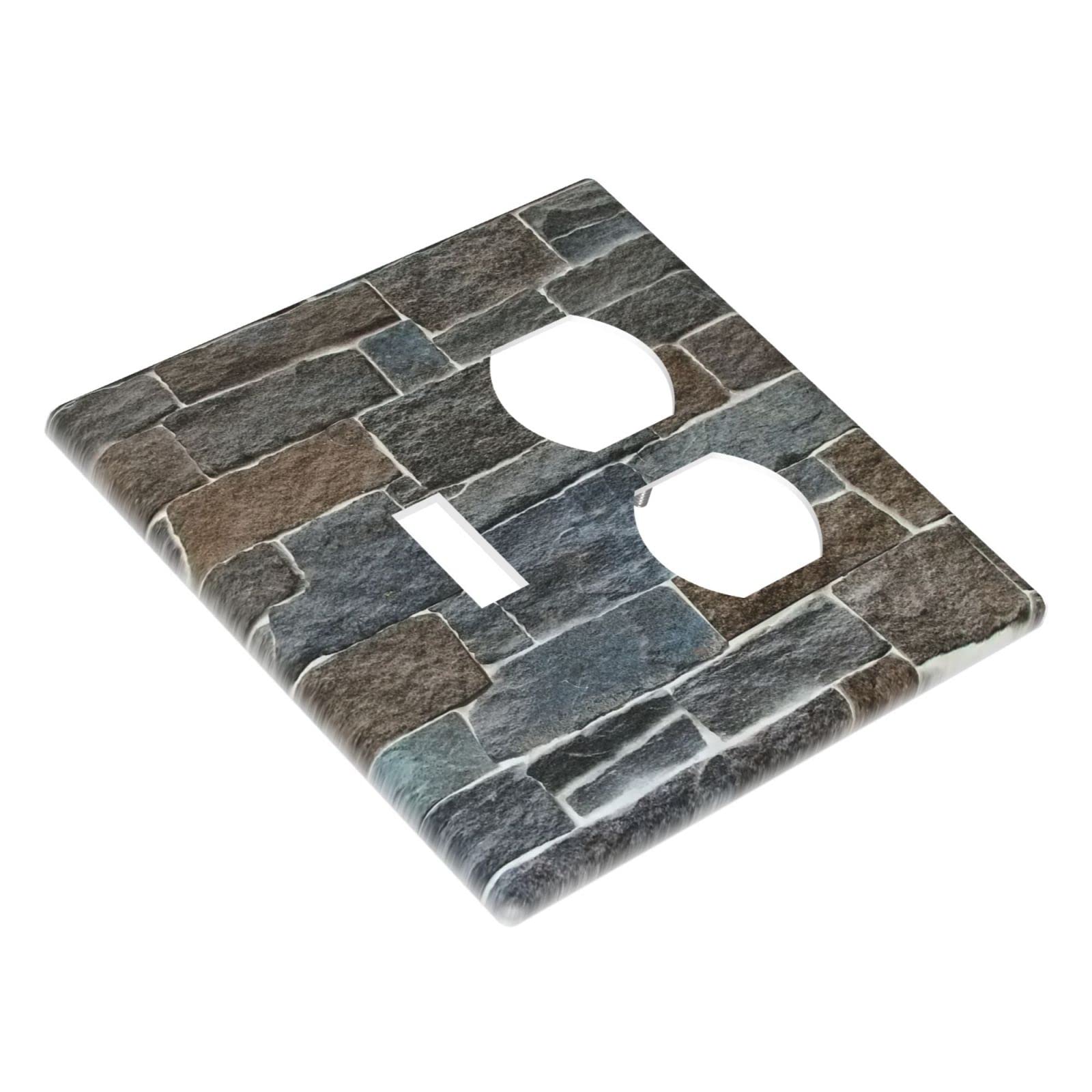 Farmhouse Style Stone Texture 2 Gang Toggle Duplex Outlet Wall Plate - Decorative Light Switch Cover for Living Room, Bedroom, Bathroom & Laundry Room - Durable Electrical Accessory with Combination Design
