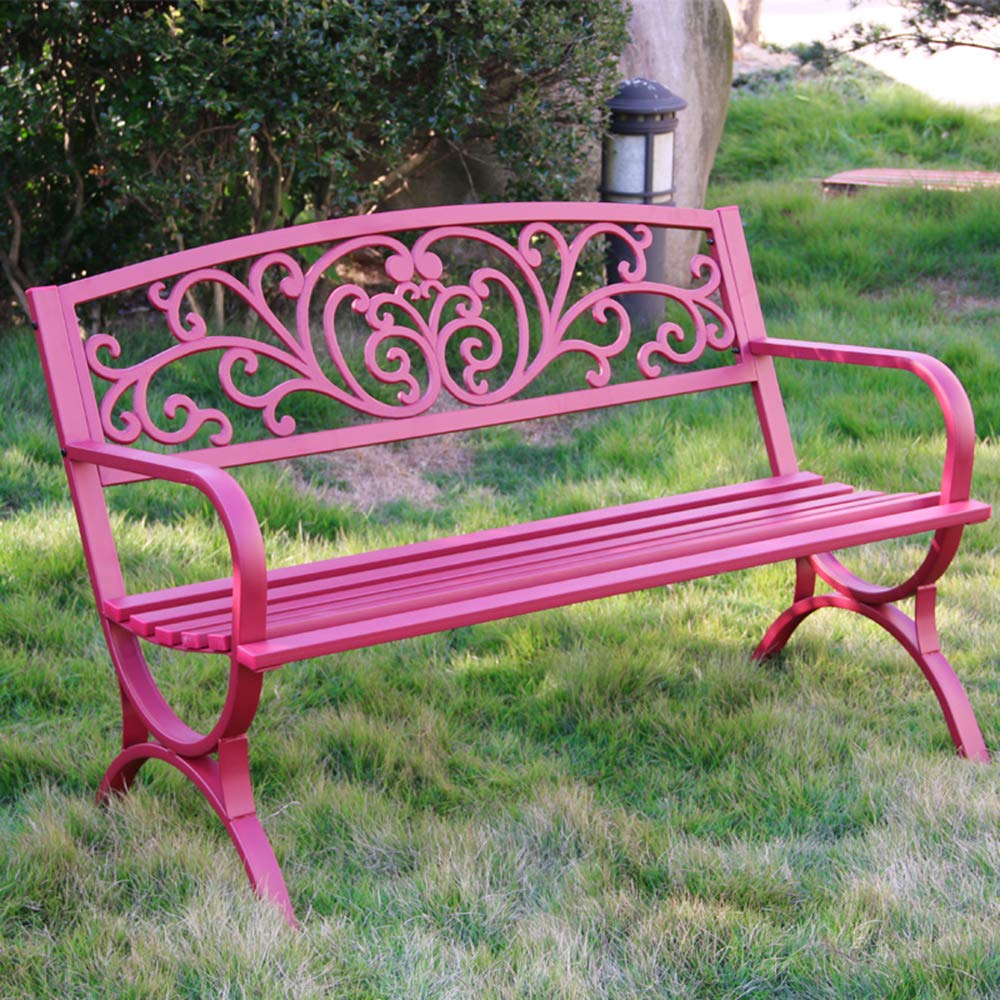 51 Inch Outdoor Metal Garden Bench with Armrests and Back - Patio, Park, Yard, Front Porch, Lawn & Deck Furniture - Durable & Elegant Carved Seat for Relaxing Outdoors