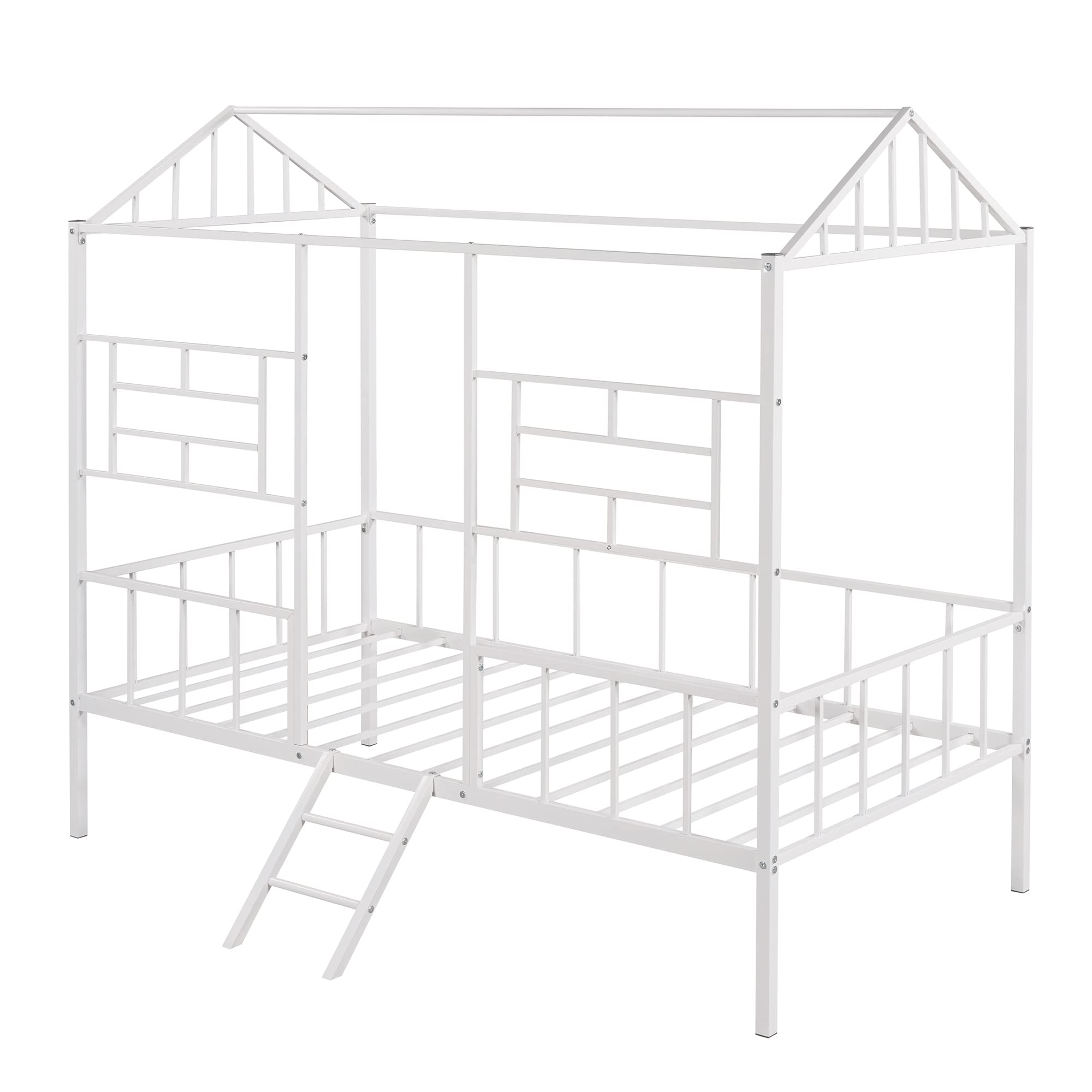 MERITLINE Twin House Bed Frame - Metal Platform Bed with House Shape Design for Kids, Boys & Girls - White | Perfect for Children's Bedroom, Playroom & Themed Decor