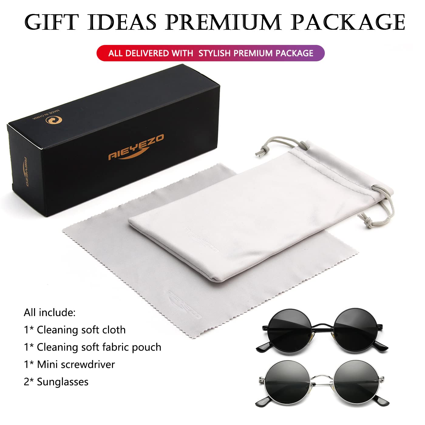 AIEYEZO Round Lennon Glasses - Polarized Sunglasses for Women & Men, Small Circle Retro Sunnies - Perfect for Driving, Beach & Outdoor Activities