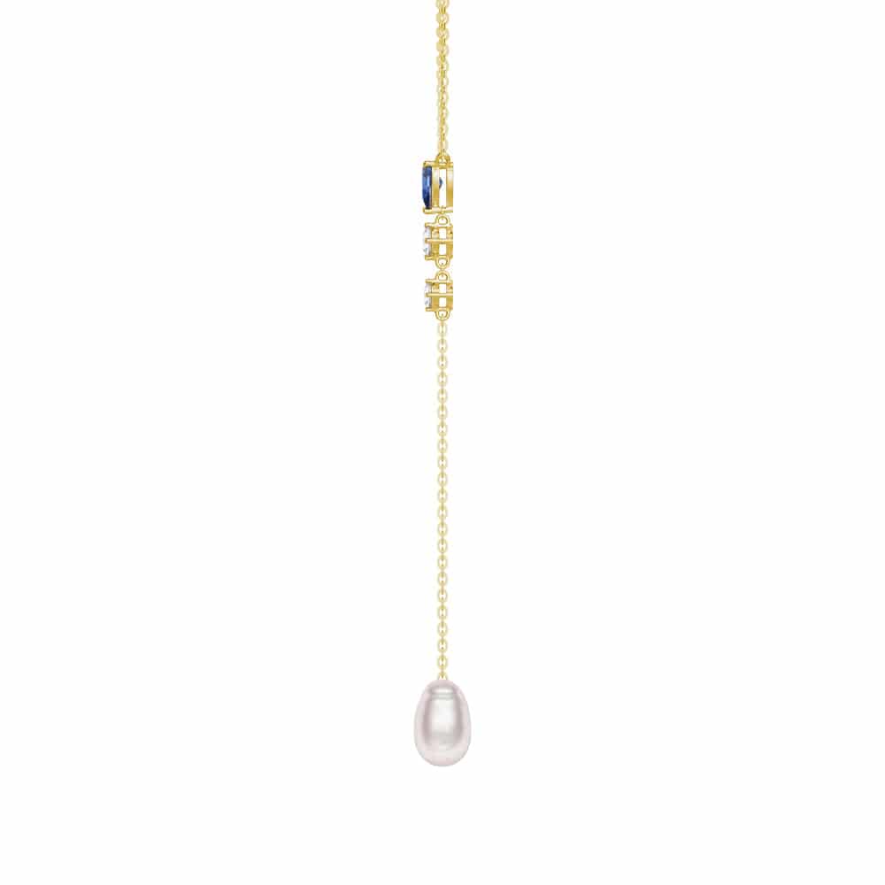 Elegant Baroque Pearl & Sapphire Modern Y Lariat Necklace – Perfect for Weddings, Parties & Special Occasions