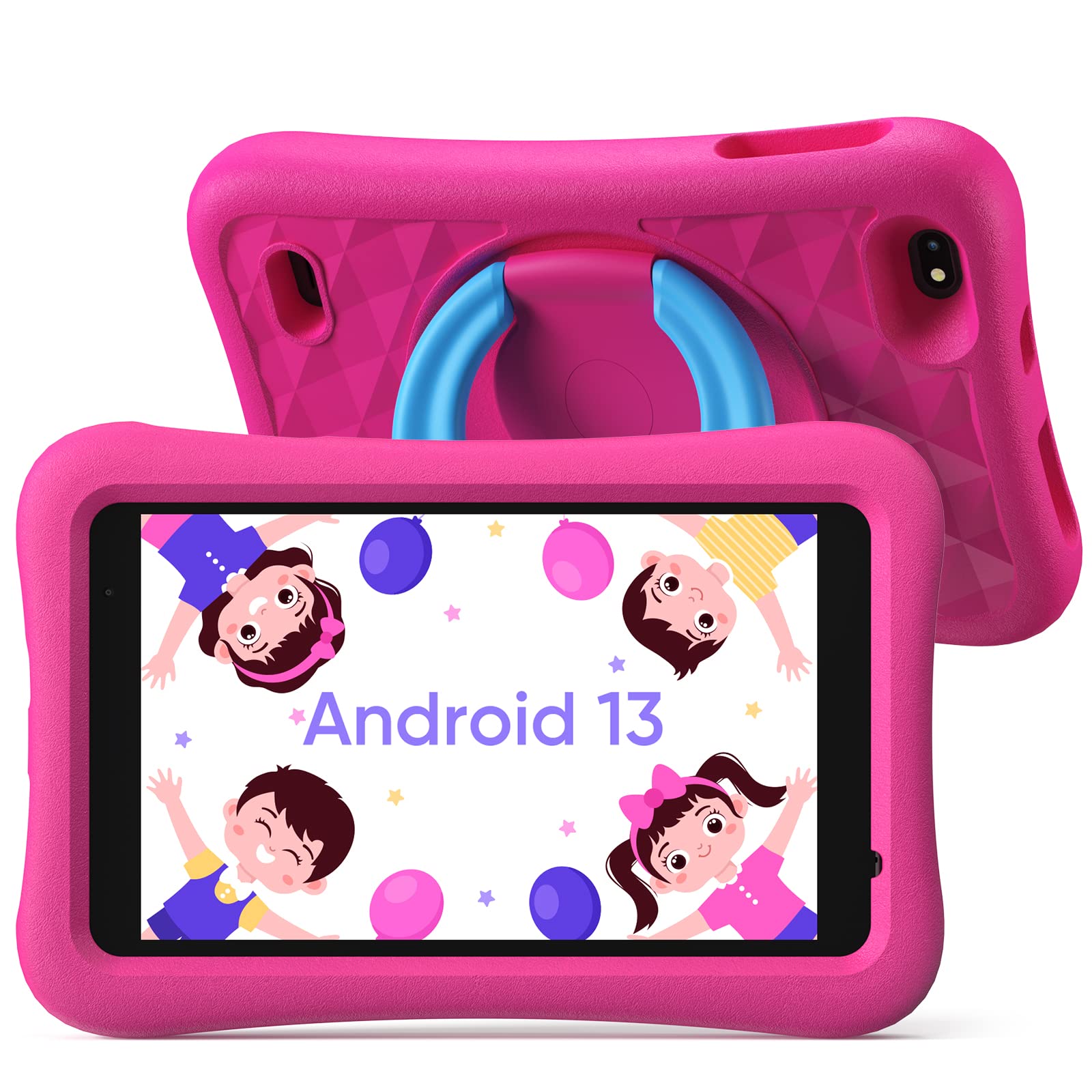 PlimPad Kids8 8-inch Android 13 Go Tablet for Children with Parental Control & Google Kids Space - 2GB RAM 32GB Storage, 4000mAh Battery, 5G WiFi - Shockproof EVA Case Included (Pink) - Perfect Learning Tablet for Toddlers & Preschool Educational Activities