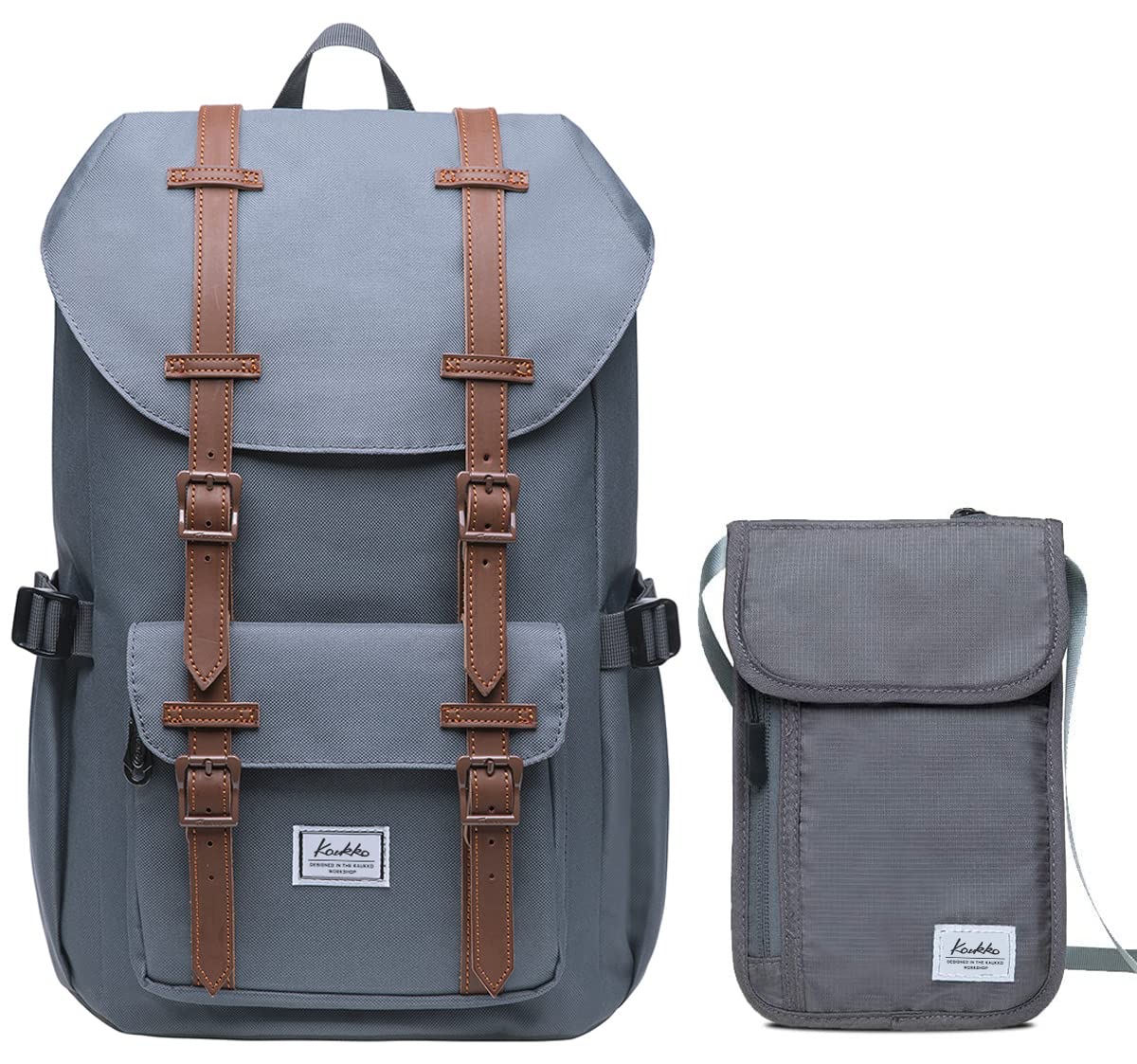 KAUKKO Waterproof Laptop Backpack for Travel & Outdoor - 15.6 Inch Laptop Compartment, Lightweight Hiking Daypack (Grey) - Perfect for Commuting, Business Trips & College Students