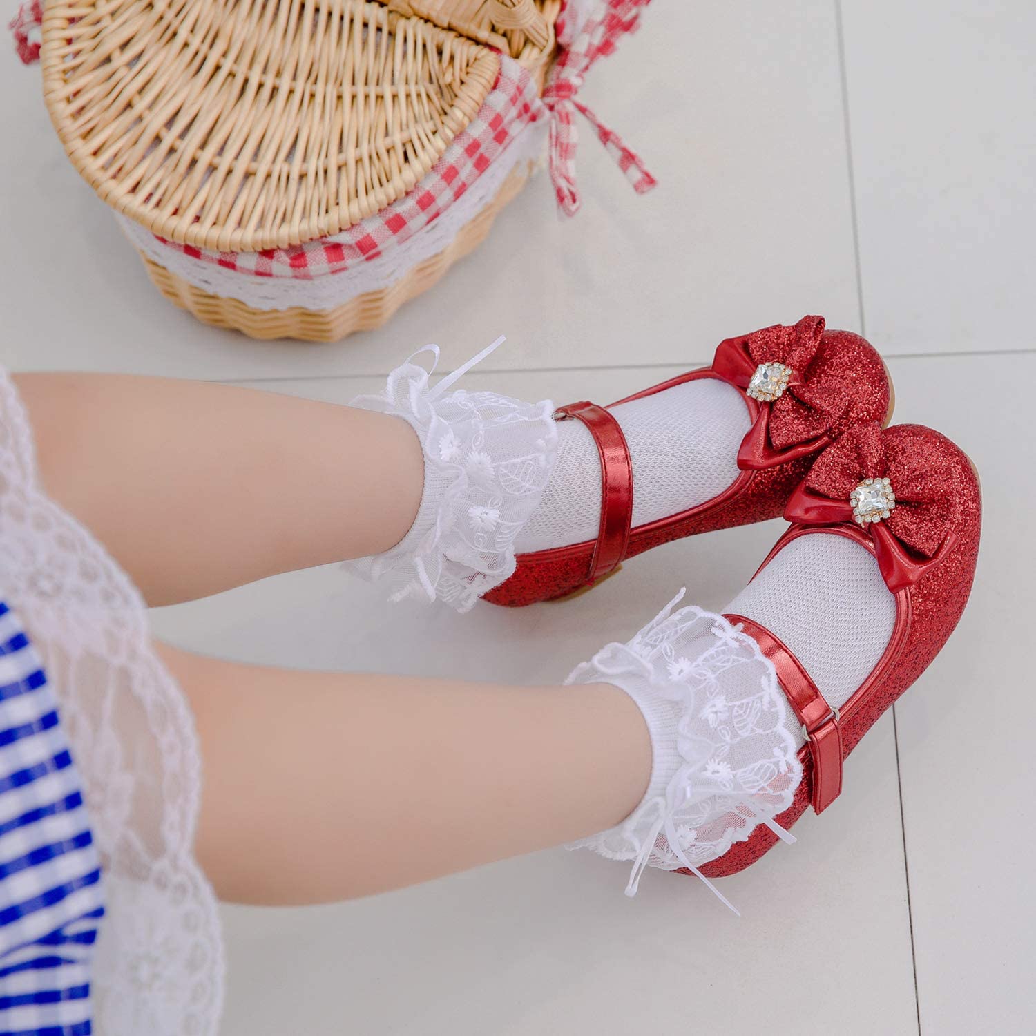 Furdeour Girls Mary Jane Dress Shoes - Glitter Princess Heels for Toddler & Kids - Flower Wedding Bridesmaid Shoes - Perfect for Weddings, Parties & Special Occasions