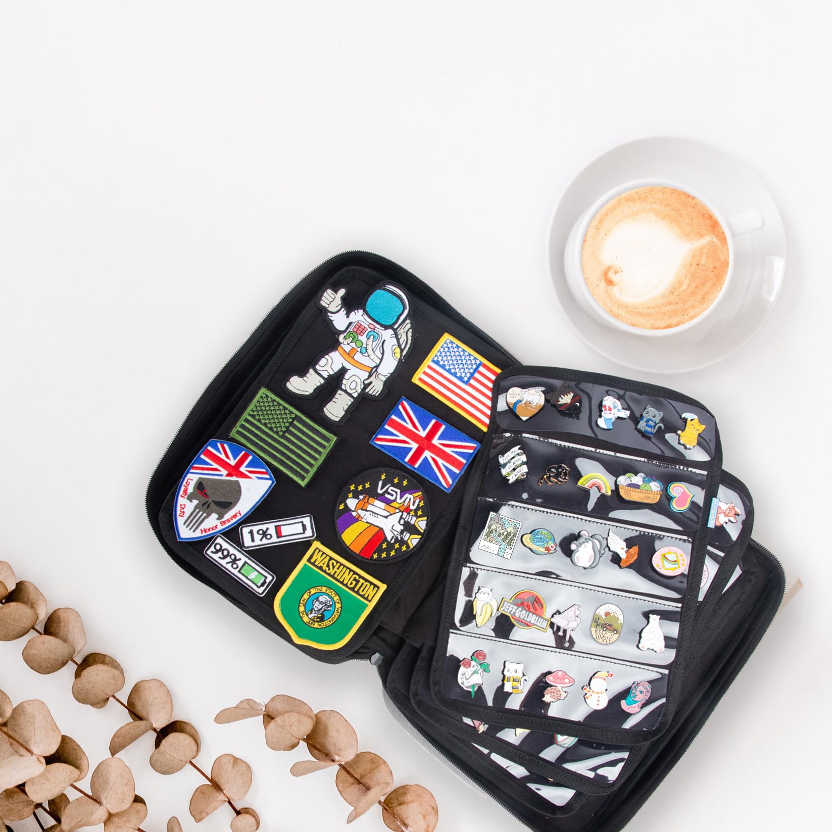 Large Portable Travel Brooch Pin Carrying Case - Enamel Pin & Lapel Pin Storage Organizer with 2 Zipper Pockets & 10 Display Pages (Holds 250 Pins) - Perfect for Collectors, Conventions & Travel (Black)