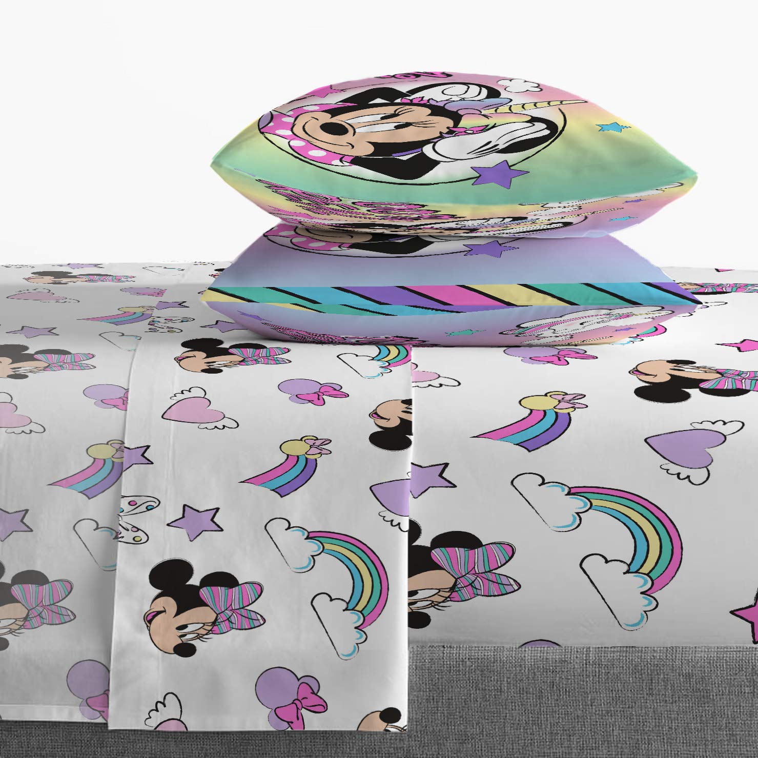 Jay Franco Disney Minnie Mouse Unicorn Dreams 7-Piece Full Bedding Set - Reversible Comforter & Sheet Set - Ultra Soft Fade Resistant Microfiber (Official Disney Licensed Product) for Kids' Bedroom Decor & Gift