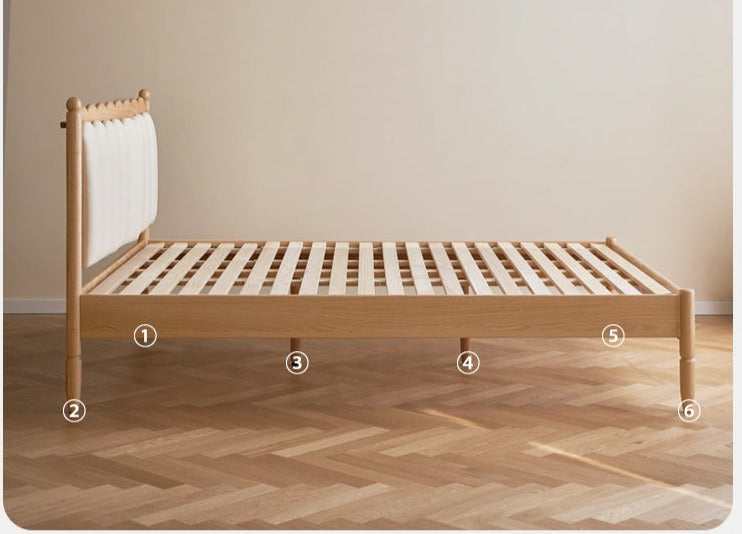 Premium Oak Solid Wood Kids Upholstered Bed with Soft Headboard - Milky White | Safe & Comfortable Toddler Bedroom Furniture for Boys & Girls | Perfect for Bedrooms, Daycare & Guest Rooms