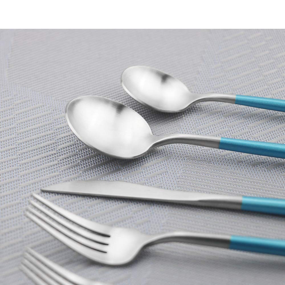 Premium 5-Piece Luxury Flatware Set - 18/10 Stainless Steel Silverware for Home, Kitchen, Hotel & Restaurant - Matte Finish with Blue Handle - Elegant Tableware Cutlery Set for 1 - Perfect for Dinner Parties, Wedding Gifts & Fine Dining Experiences