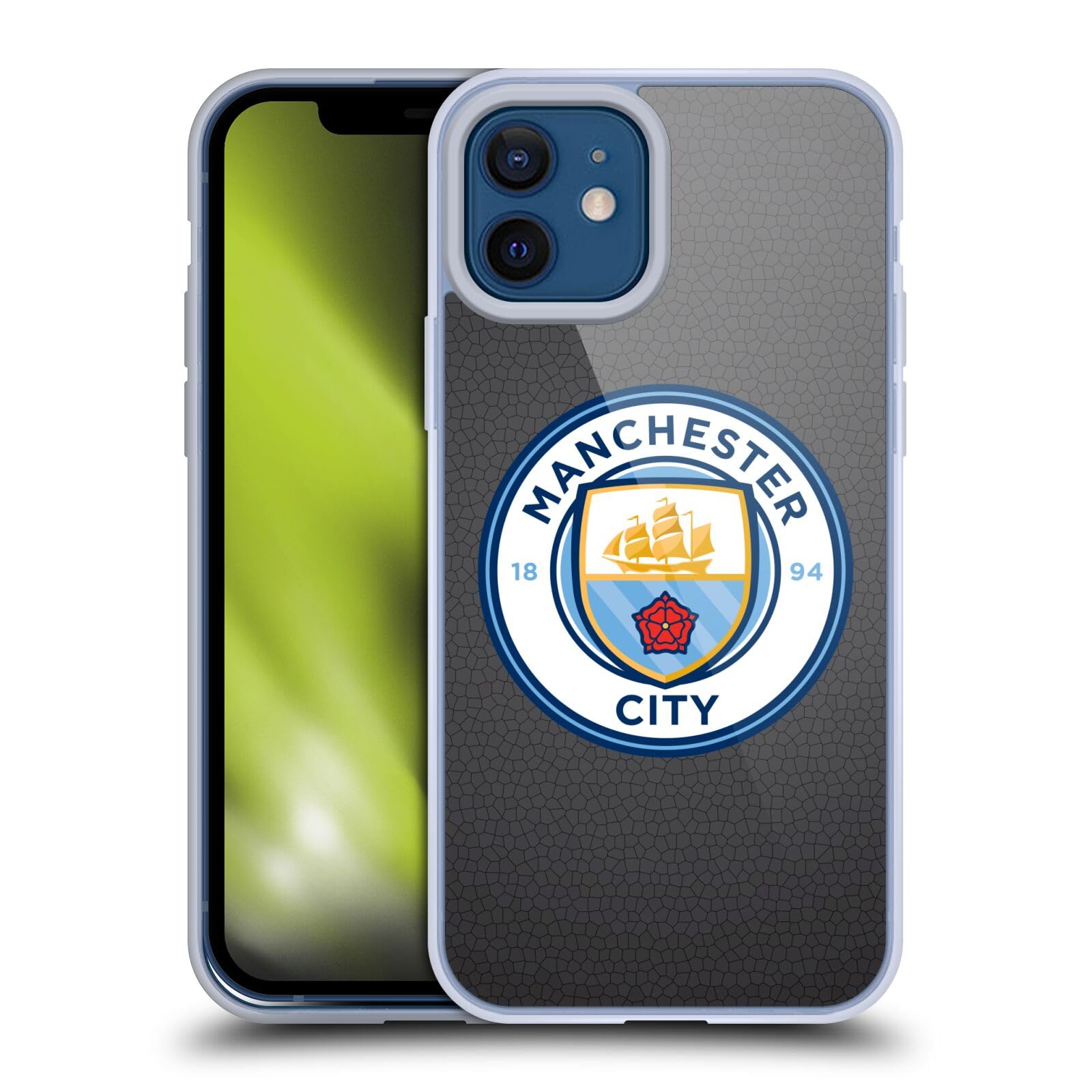 Officially Licensed Manchester City FC Black Mosaic Pixel Gel Case for iPhone 12/12 Pro - Soft Protective Phone Cover with Full Color Badge - Perfect for Soccer Fans and Match Days