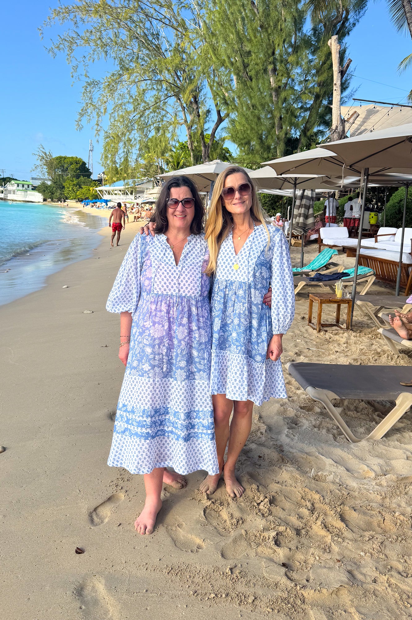 Marina Organic Cotton Print Mix Dress - Blossom Print Blue & White | Floral Summer Dress for Women, Casual & Beach Wear