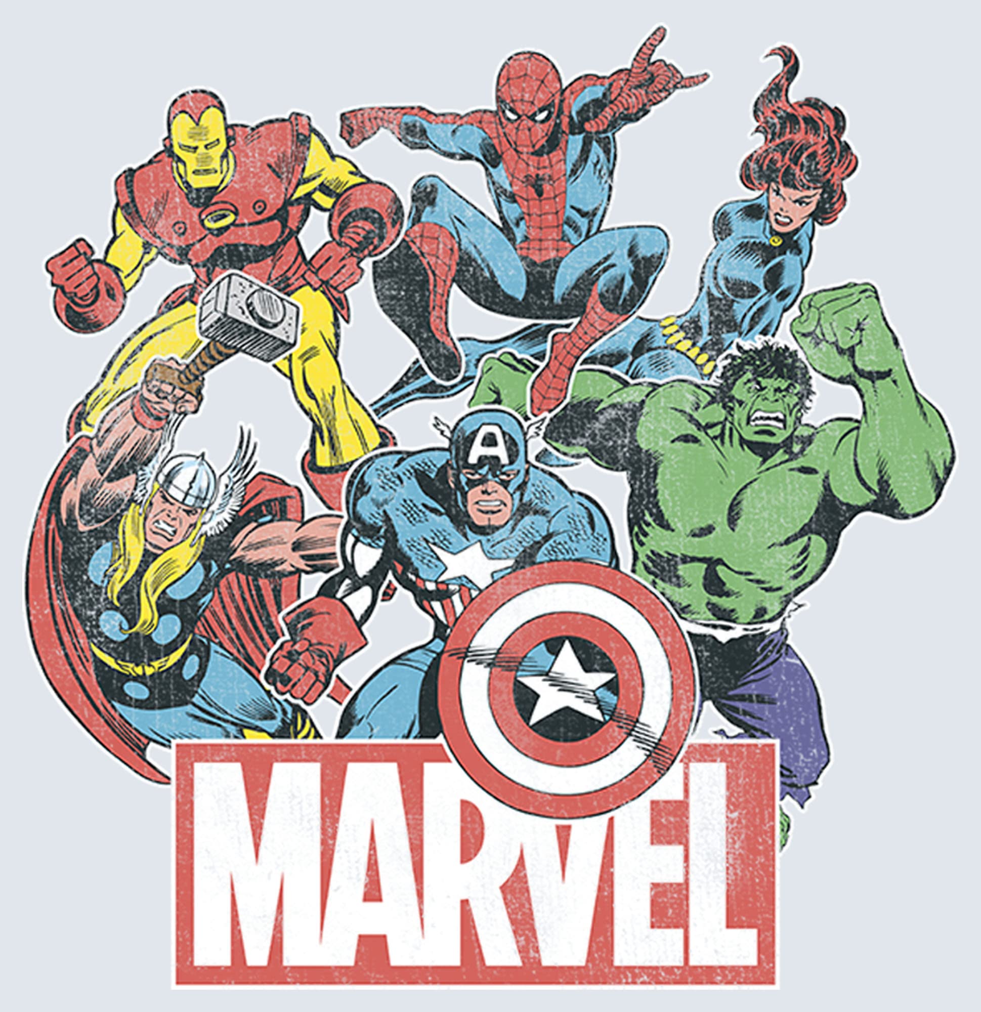 Marvel Avengers Team Retro Comic Vintage Men's Wash T-Shirt - Soft Cotton Graphic Tee for Superhero Fans - Perfect for Casual Wear, Cosplay & Comic Con Events
