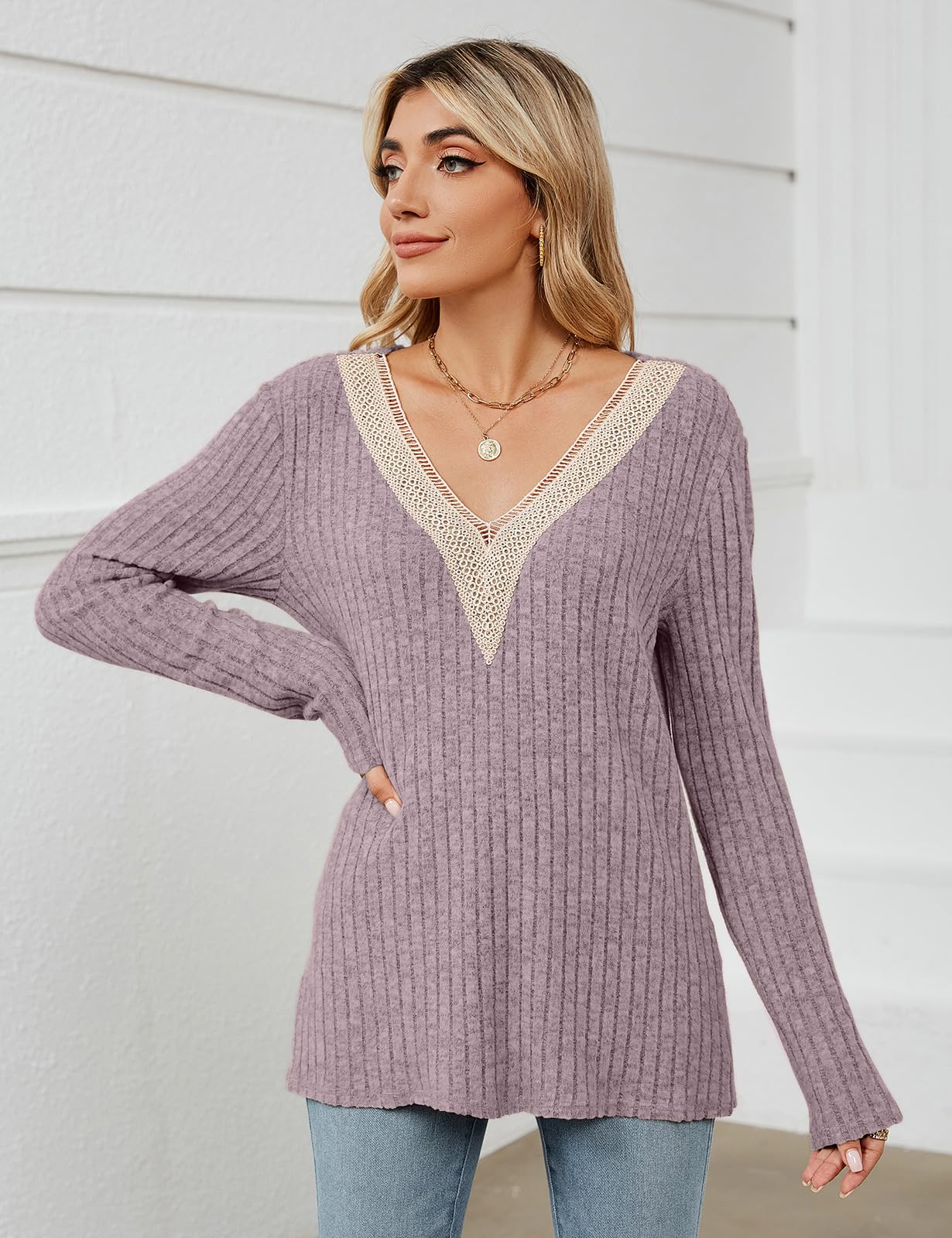 Flikity Women's V-Neck Long Sleeve Pullover Sweater - Lightweight Knitted Jumper for Spring, Autumn & Winter - Sizes S-2XL | Casual Wear, Office Outfits & Layering Essentials