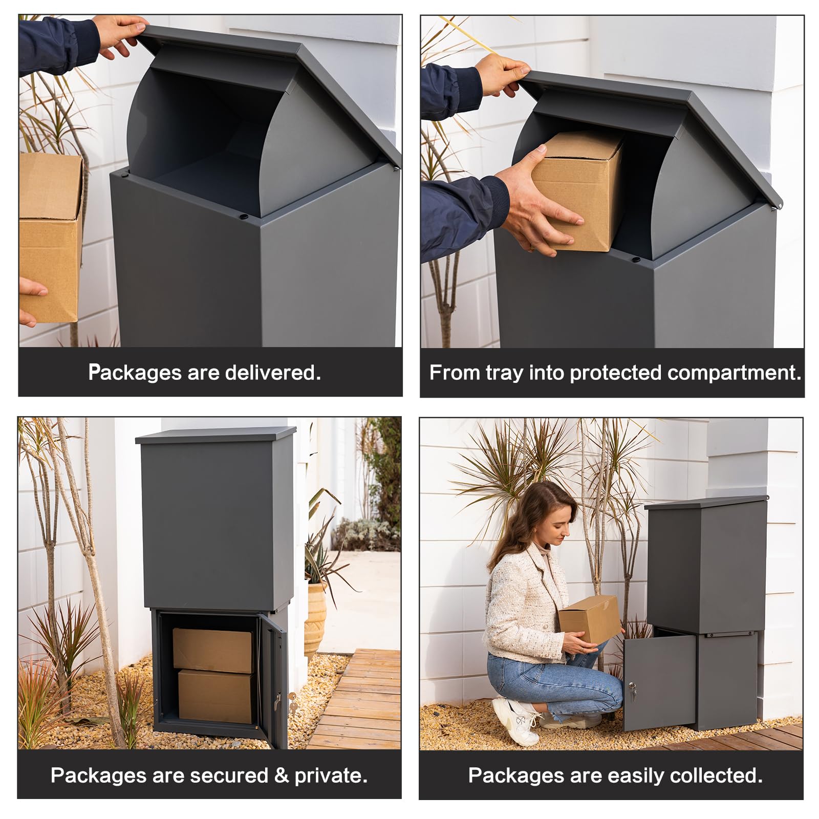 Large Galvanized Steel Package Delivery Box - Secure Locking Parcel Drop Box for Outside, Porch, Floor or Wall Mount (13.4