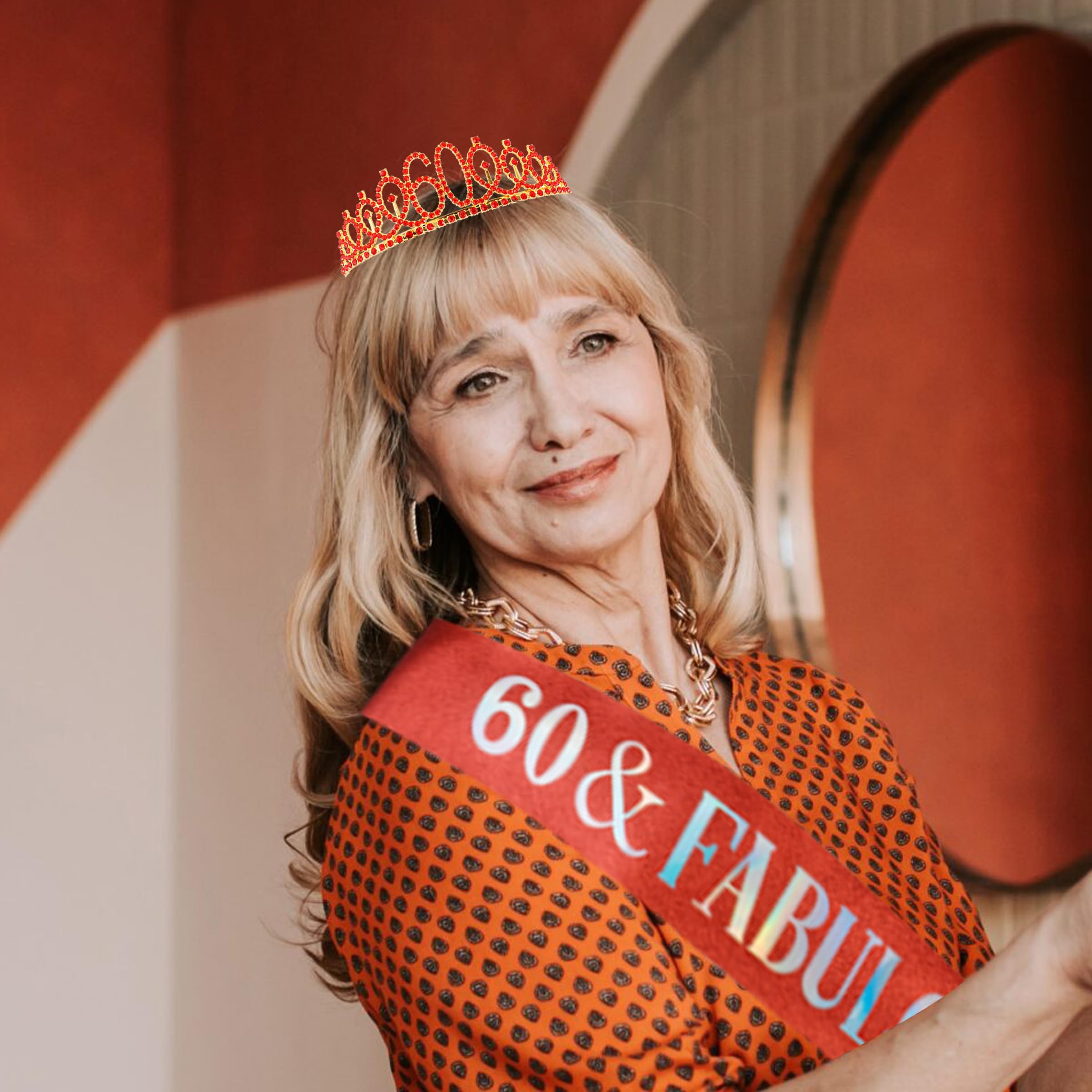 60th Birthday Sash & Tiara Set - Sparkling Red Birthday Crown for Women - 60th Birthday Party Decorations - Perfect for Milestone Celebrations, Birthday Photos & Special Occasions