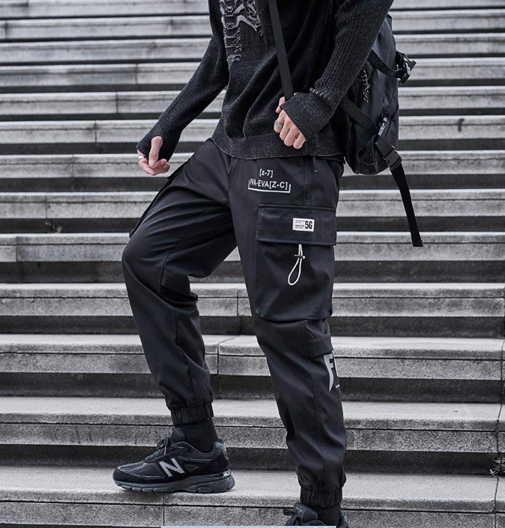 Astellarie Men's Techwear Jogger Pants - Hip Hop Streetwear Tactical Cargo Pants with Pockets | Punk Harem Style for Gym, Running & Urban Fashion