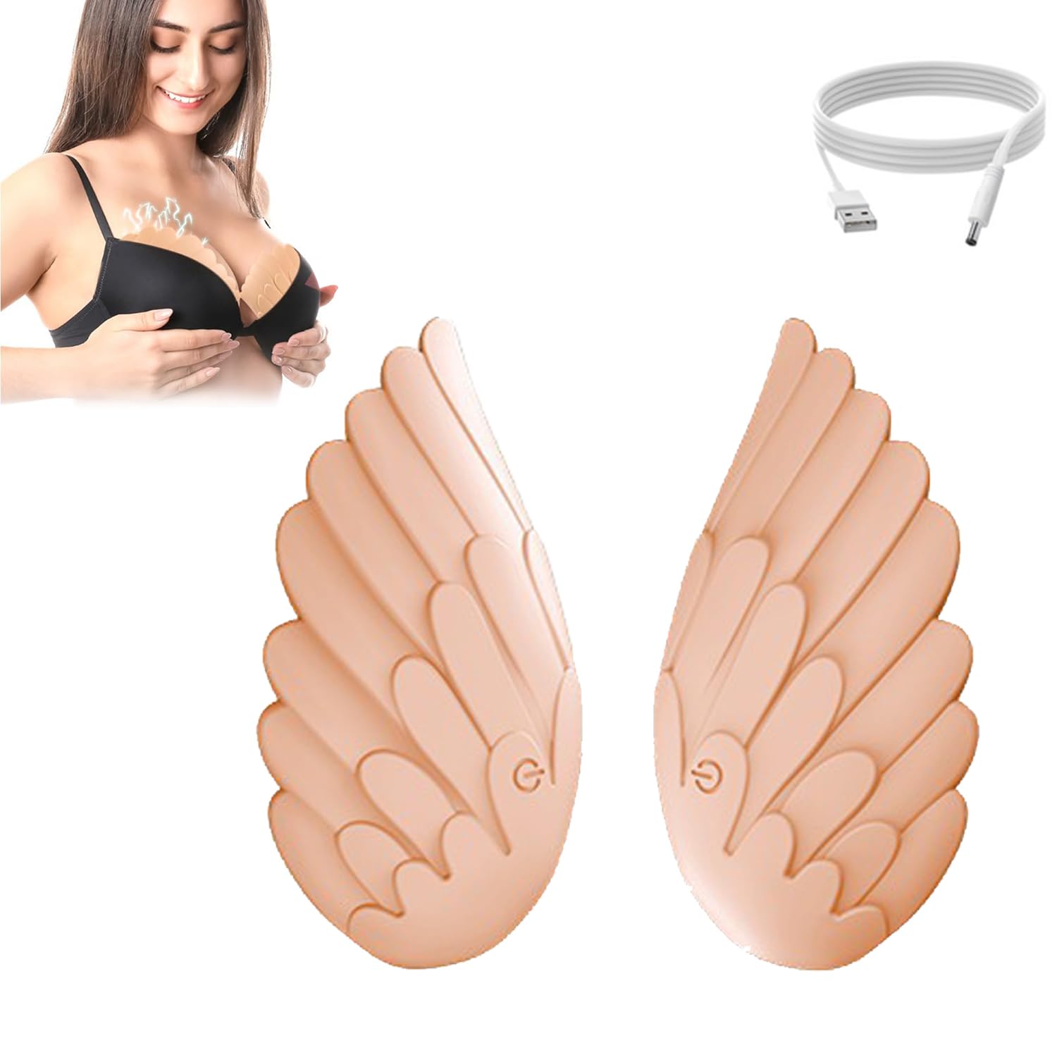 Gfouk Wingbosom Electric Breast Massager - 8 Massage Modes, Wireless USB Rechargeable, Portable Vibration Therapy for Breast Lifting & Comfort - Perfect for Postpartum Care, Nursing Relief & Relaxation at Home or Travel