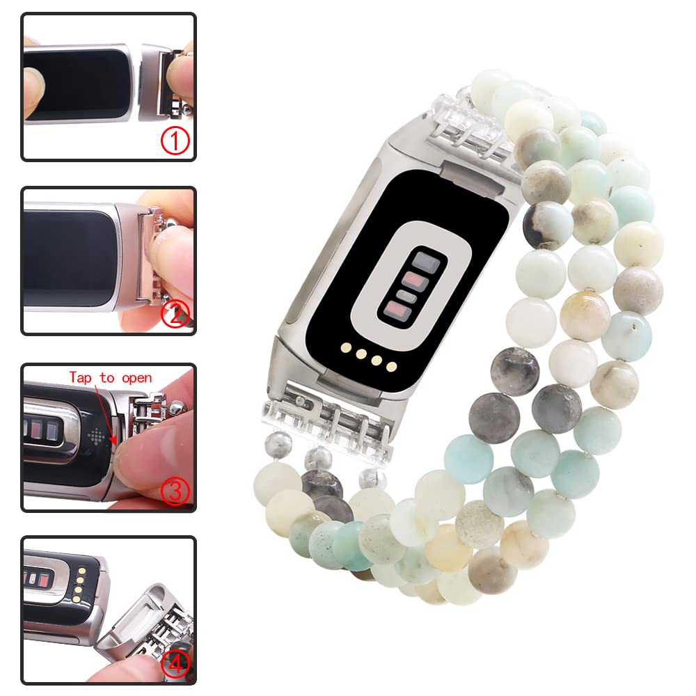 Fitbit Charge 6/5 Bands - Gemstone Beaded Bracelet for Women | Workout & Daily Wear