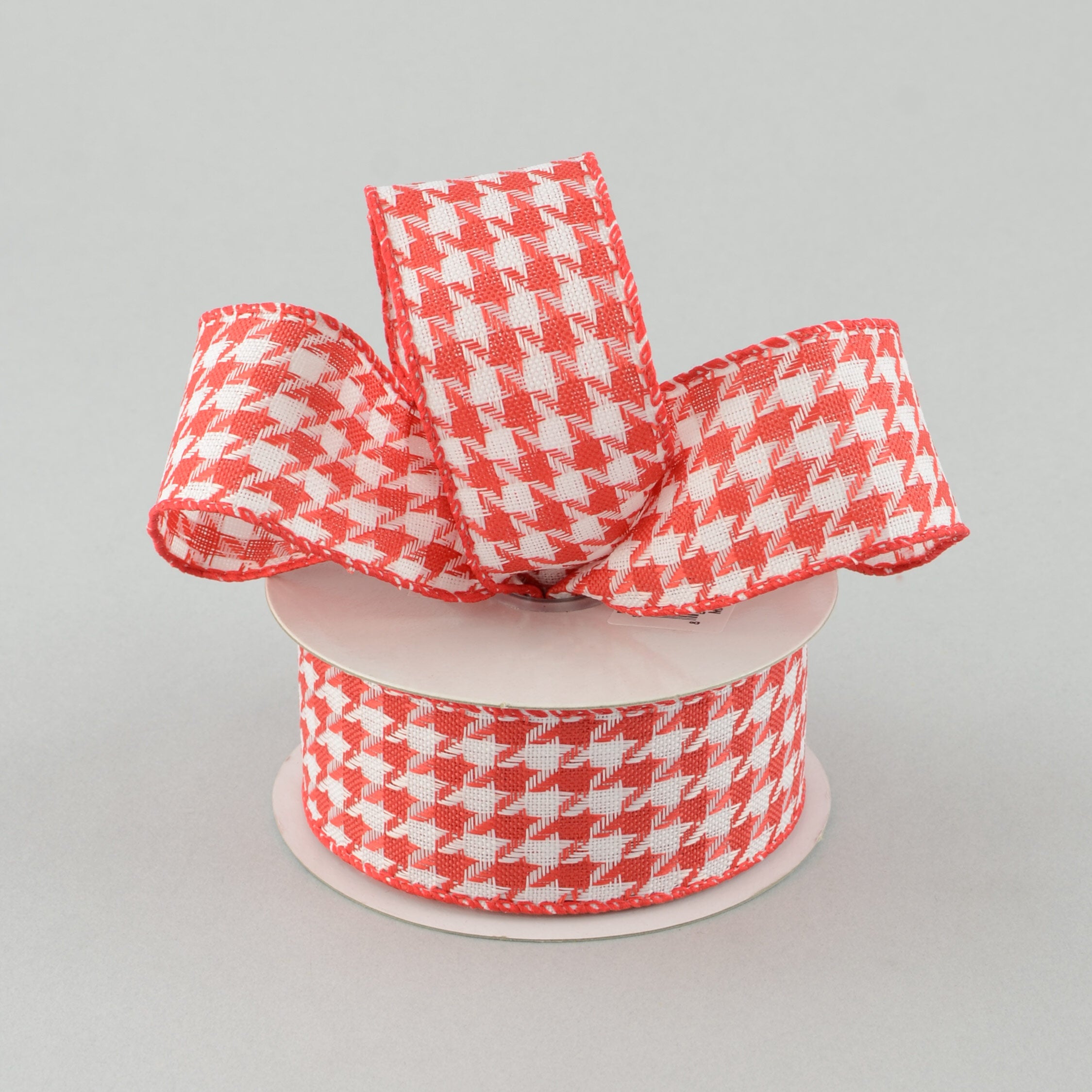 1.5 Inch Red & White Houndstooth Checkered Ribbon - 10 Yards Bulk Roll for Gift Wrapping, Crafts, DIY Projects, Hair Bows, and Holiday Decorations