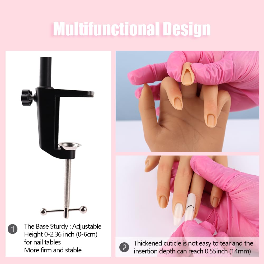 Professional Silicone Practice Hand for Acrylic Nails - Adjustable Mannequin Hand for Nail Art Training, Perfect for DIY Beginners & Salon Artists - Ideal for Home Practice, Nail School & Professional Demonstrations