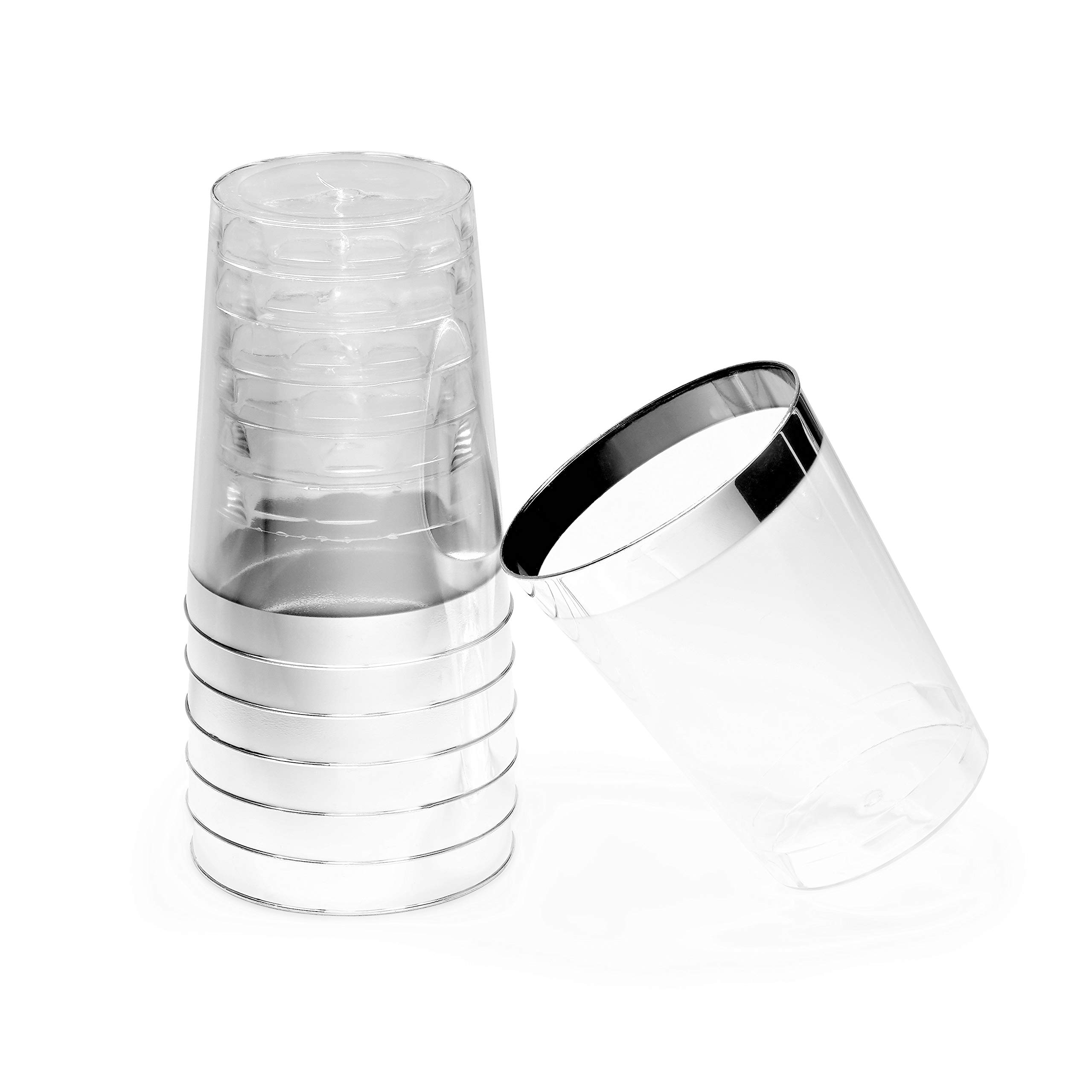 175-Piece Heavyweight Disposable Plastic Plate Set for Weddings & Parties - 25 x 10.5'' Dinner Plates, 25 x 6.25'' Dessert Plates, Silverware, Cups & Napkins in Diamond White & Silver - Perfect for 25 Guests at Weddings, Bridal Showers, Anniversaries & Formal Events
