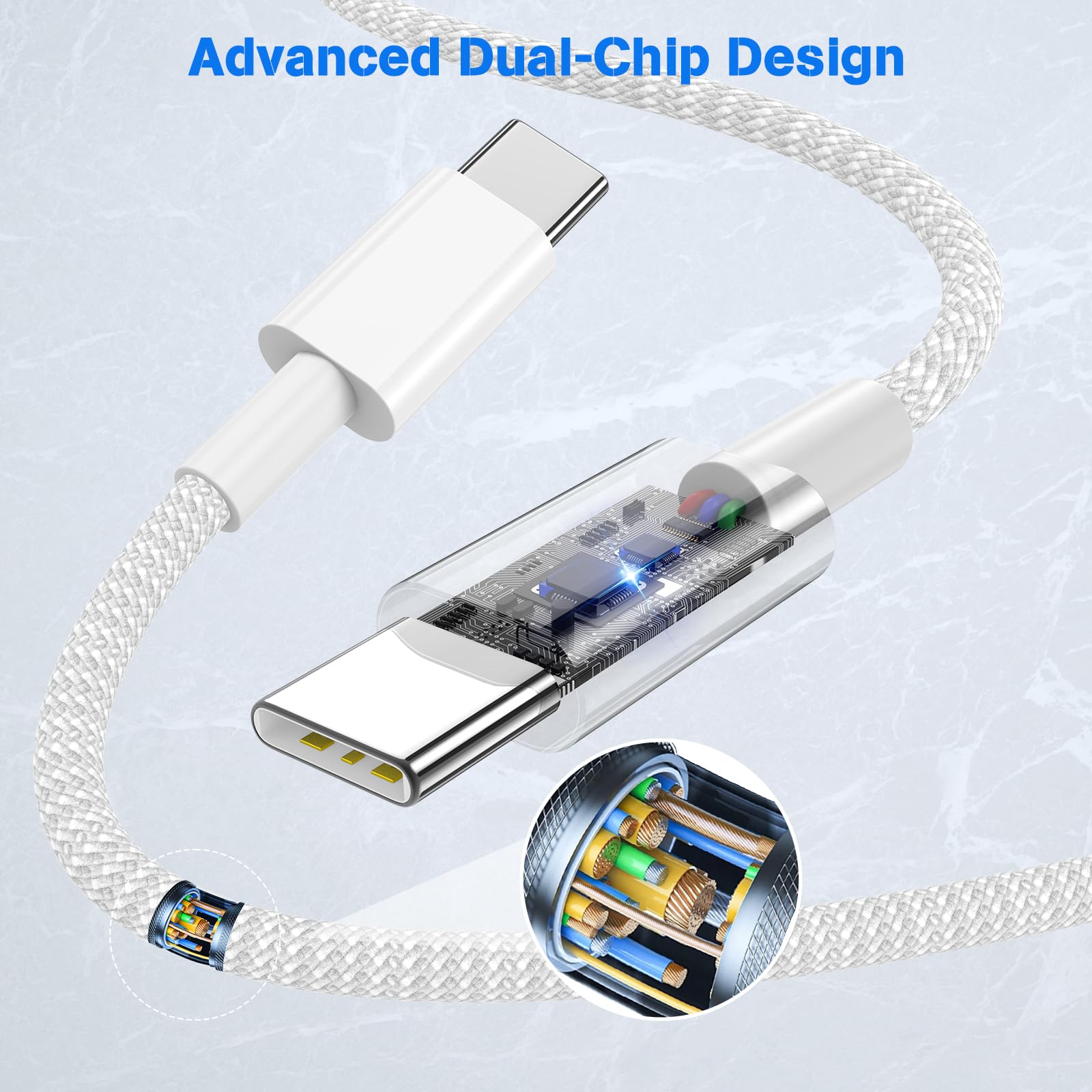 6ft USB C to USB C Cable 3-Pack 60W Fast Charging Braided Cable for iPhone 16/15/15 Pro/15 Pro Max/15 Plus, iPad Pro/Air 4/5/Mini 6, MacBook Air - Durable Charging Cord for Home, Office & Travel