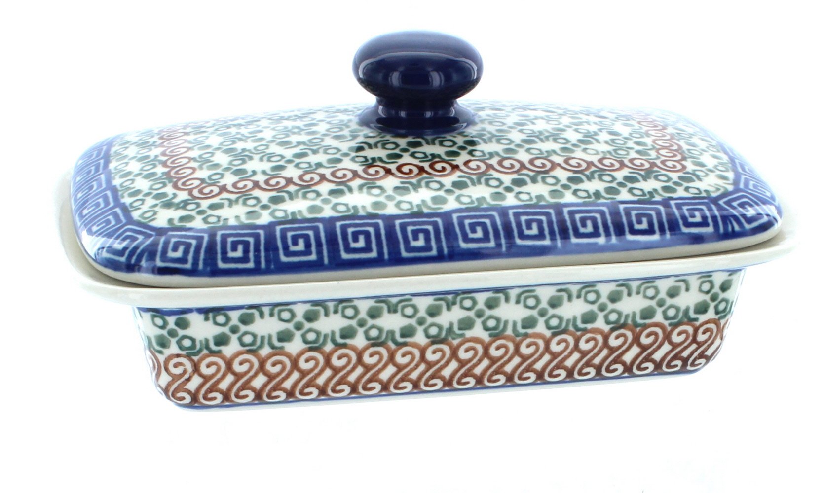 Blue Rose Polish Pottery Athena Butter Dish - Handmade Ceramic Butter Keeper with Lid - Elegant Farmhouse Kitchen Decor for Dining Table & Breakfast Tray - Perfect for Butter Storage & Serving