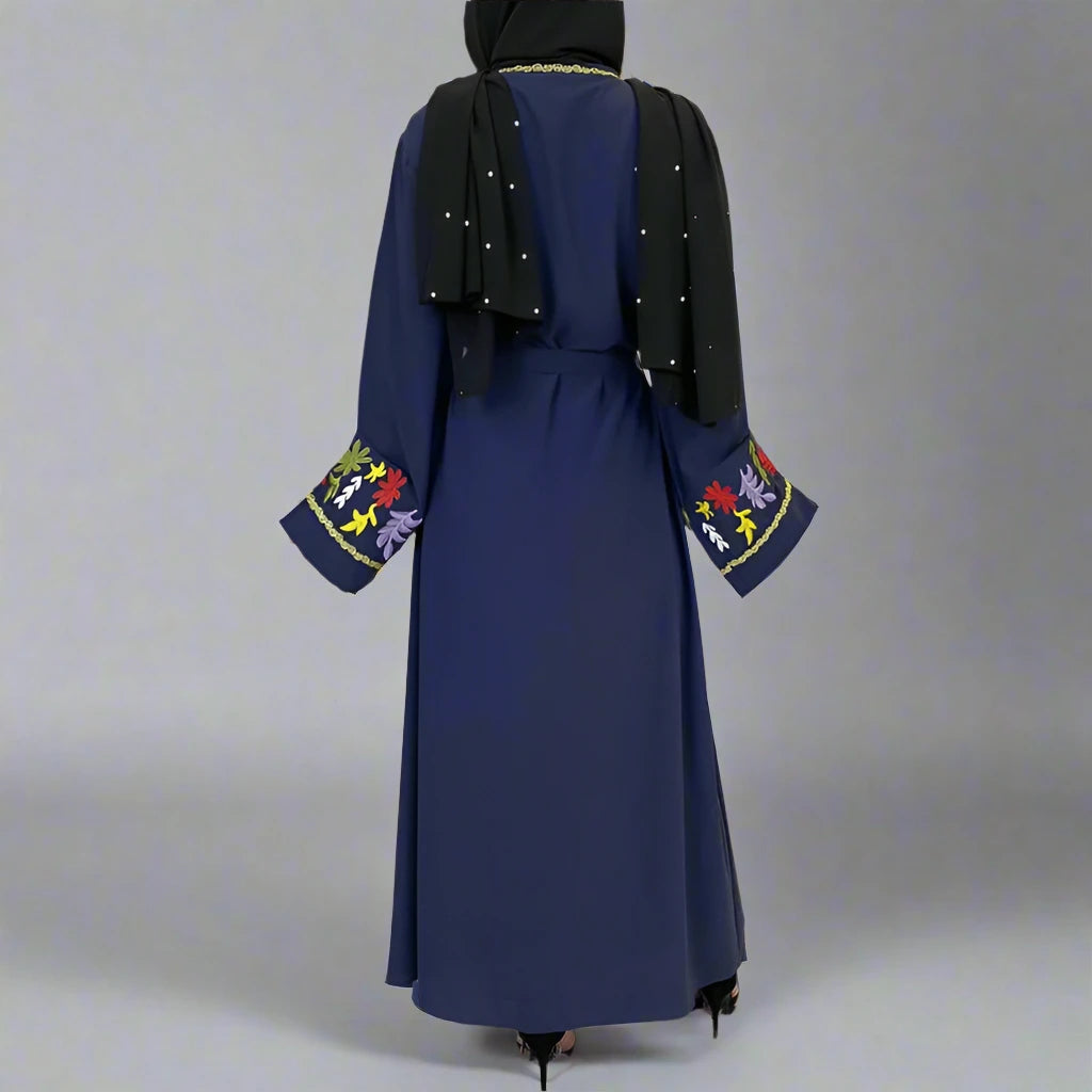 Elegant Muslim Women's Embroidery Open Abaya Dress - Modest Islamic Clothing for Prayer, Mosque & Special Occasions