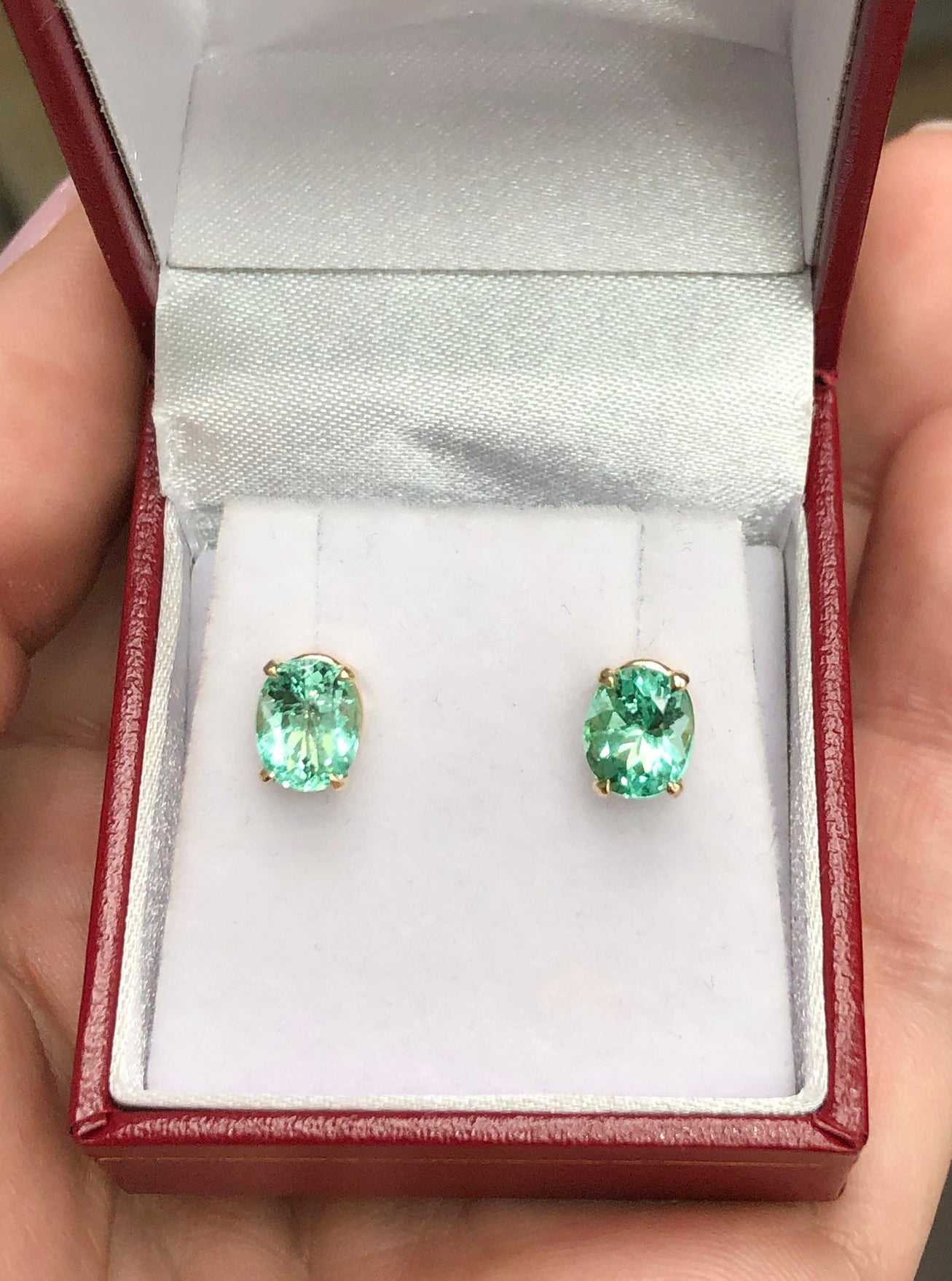 2.0tcw Natural Colombian Emerald Stud Earrings in 14K Gold - Oval Cut Transparent Gemstone Jewelry for Women, Gift for Her, Perfect for Weddings, Parties & Special Occasions