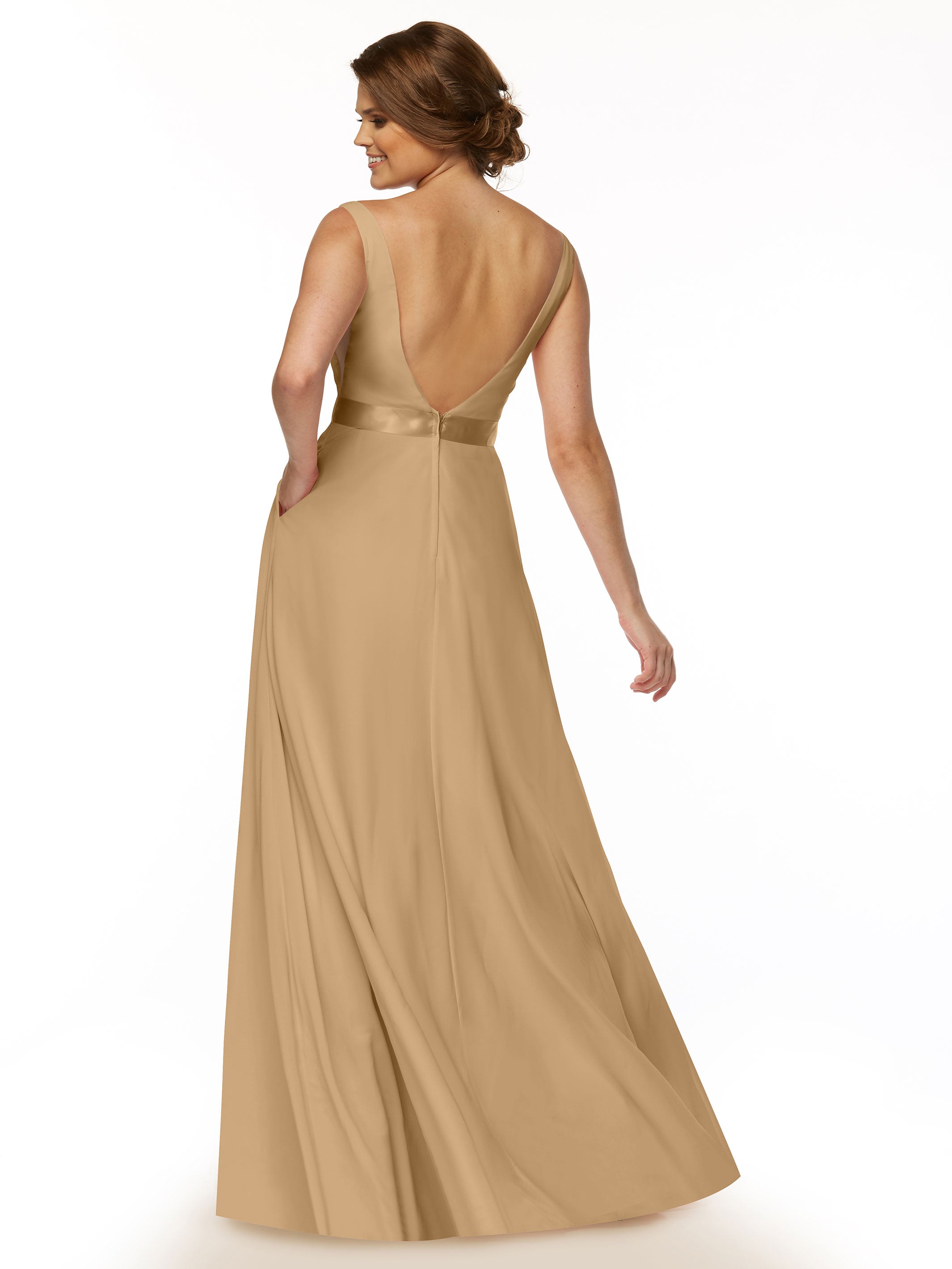 Elegant 80117 Stretch Chiffon A-Line Bridesmaid Dress with V-Neck & Sash - Perfect for Weddings, Formal Events & Special Occasions
