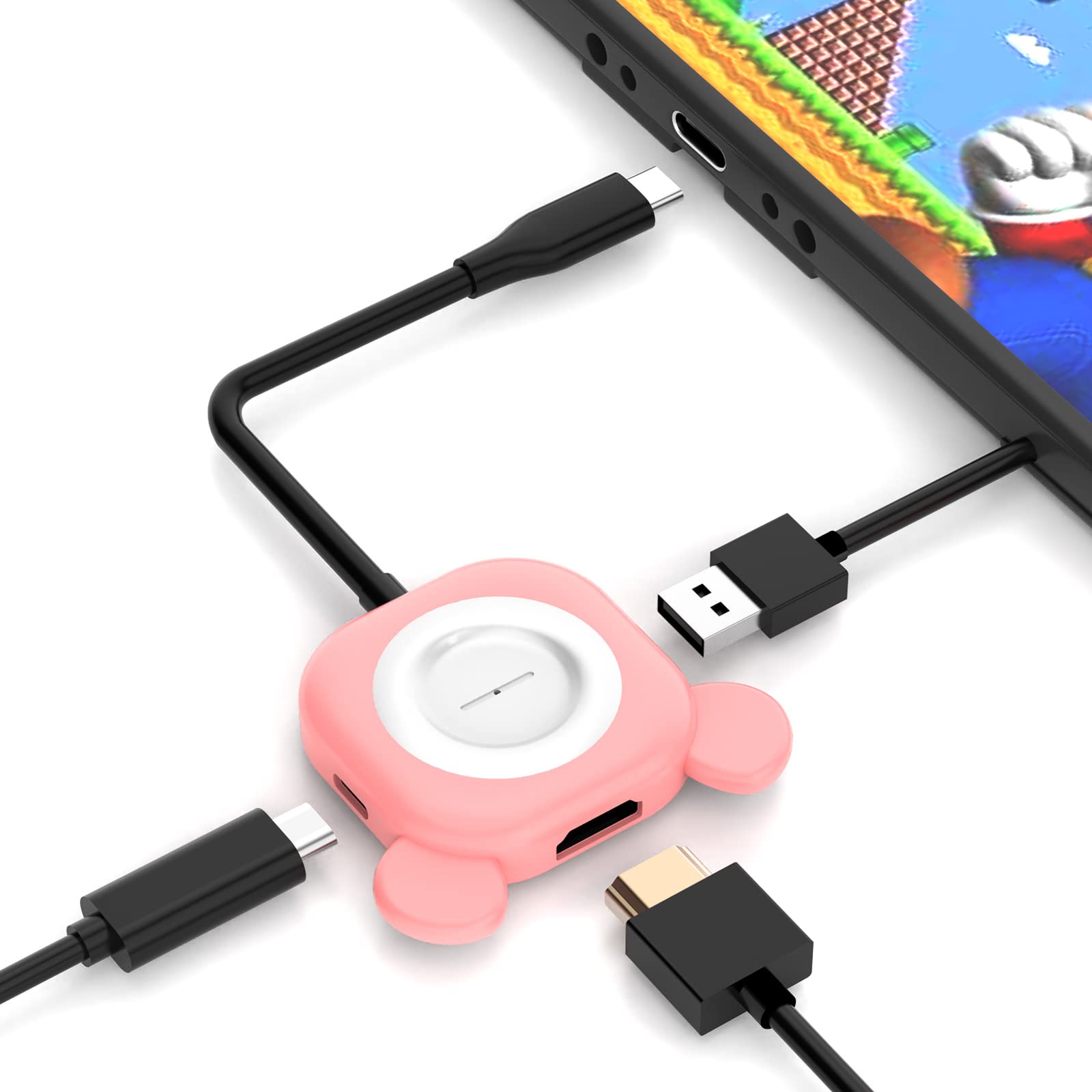 Nintendo Switch Type-C Docking Station (Pink) - Portable Charging Dock for Switch/Switch OLED - Perfect for Travel, Gaming Parties & Home Entertainment
