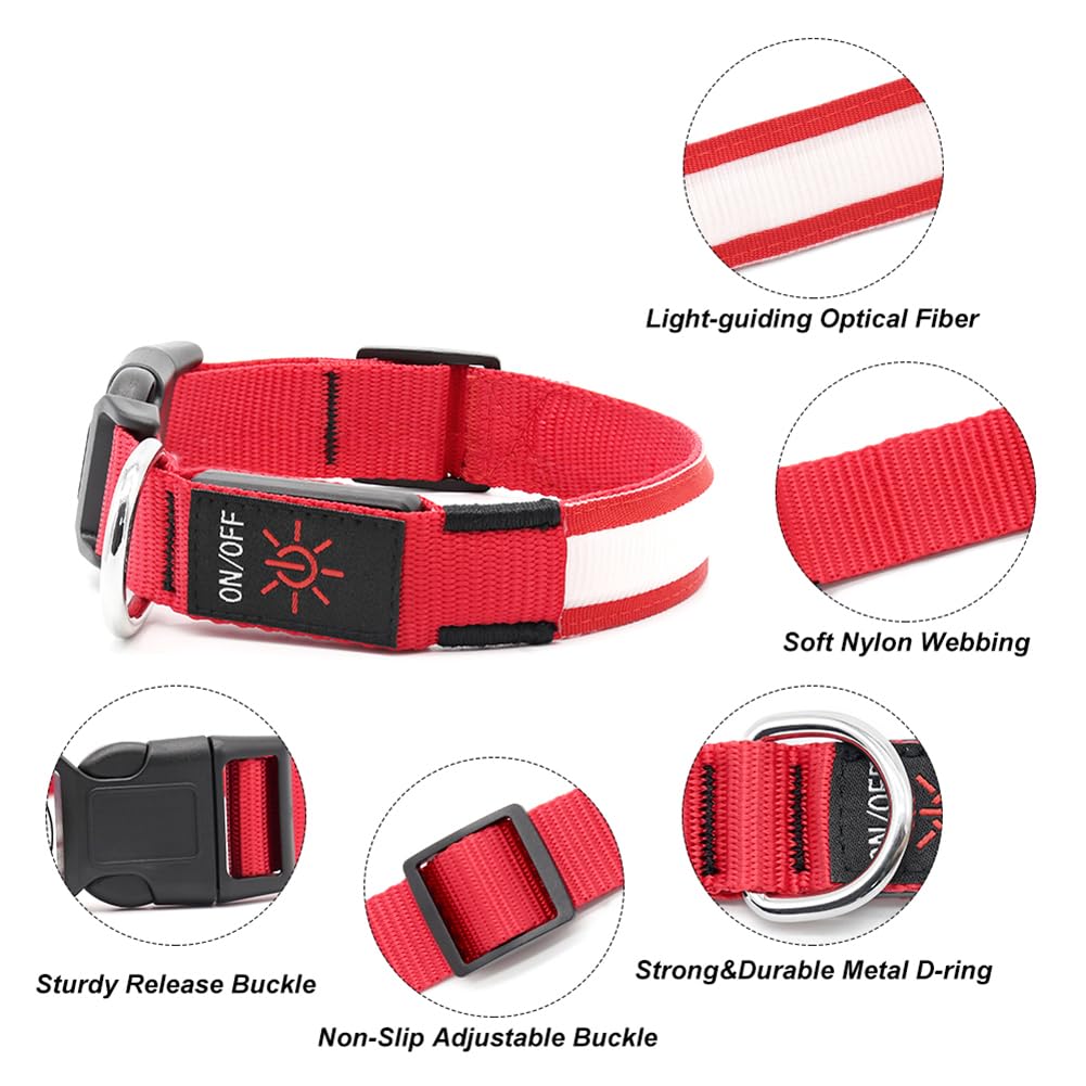 **Illumifun USB Rechargeable LED Dog Collar – Flashing & Glowing Safety Light for Night Walks – Waterproof & Adjustable (Red, X-Large) – Perfect for Nighttime Dog Walking, Jogging, and Outdoor Adventures**