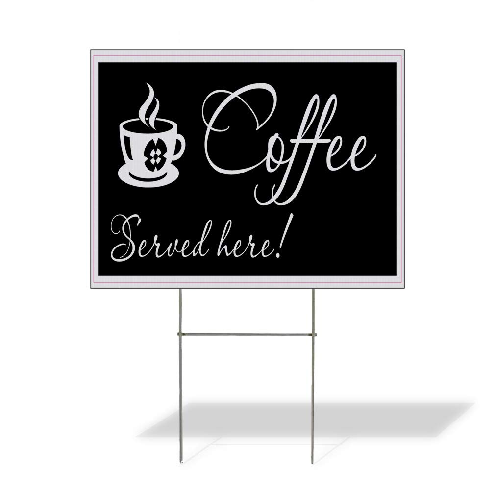 24x18 Inch Weatherproof Yard Sign - 'Coffee Served Here' for Restaurants, Cafes & Bars | Durable White Lawn & Garden Sign | Perfect for Outdoor Advertising, Business Promotion & Event Decoration