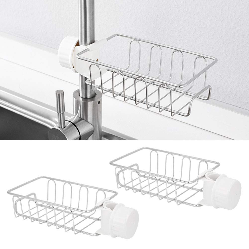2-Pack Stainless Steel Faucet Storage Rack - Sink Caddy Organizer for Kitchen & Bathroom - Soap Holder, Sponge Shelf - Perfect for Small Space Organization Near Sink