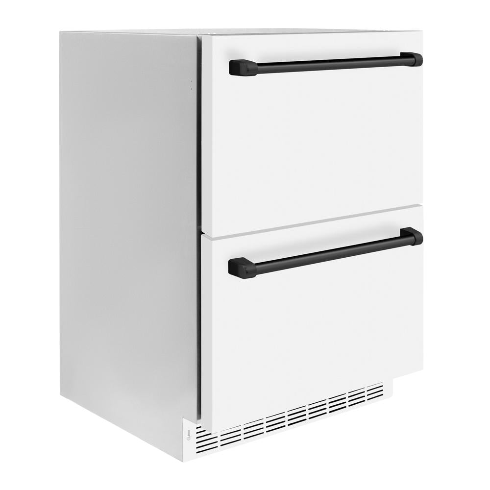 ZLINE Autograph Edition 24 Inch Touchstone 168 Can Outdoor Rated Dual Refrigerator Drawer - Matte White Doors & Black Handles (RDSOZ WM 24 MB) - Perfect for Outdoor Kitchens, Patio Bars & Entertaining Spaces