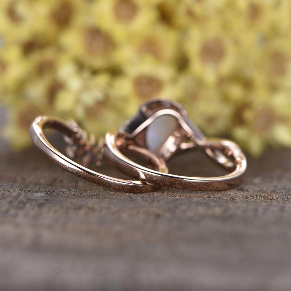 Natural Pear Opal Wedding Ring Set with Marquise Amethyst - Vintage Boho Engagement Ring for Women - Perfect for Bridal Jewelry, Anniversary Gifts & Boho Chic Fashion