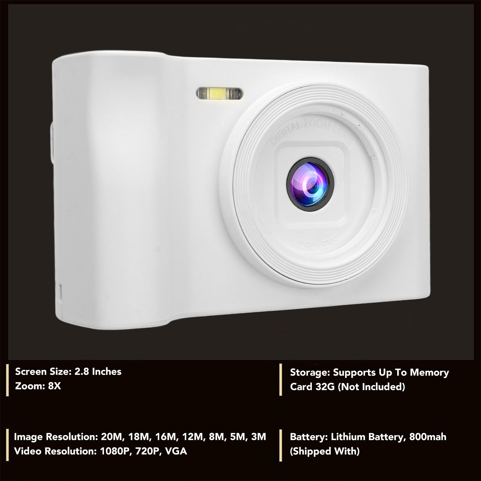 2.8 Inch 1080P HD Digital Camera with 8X Zoom - 20MP Vlogging Camera for YouTube, Travel & Daily Use | Compact Portable Video Camera for Teens, Beginners & Adults