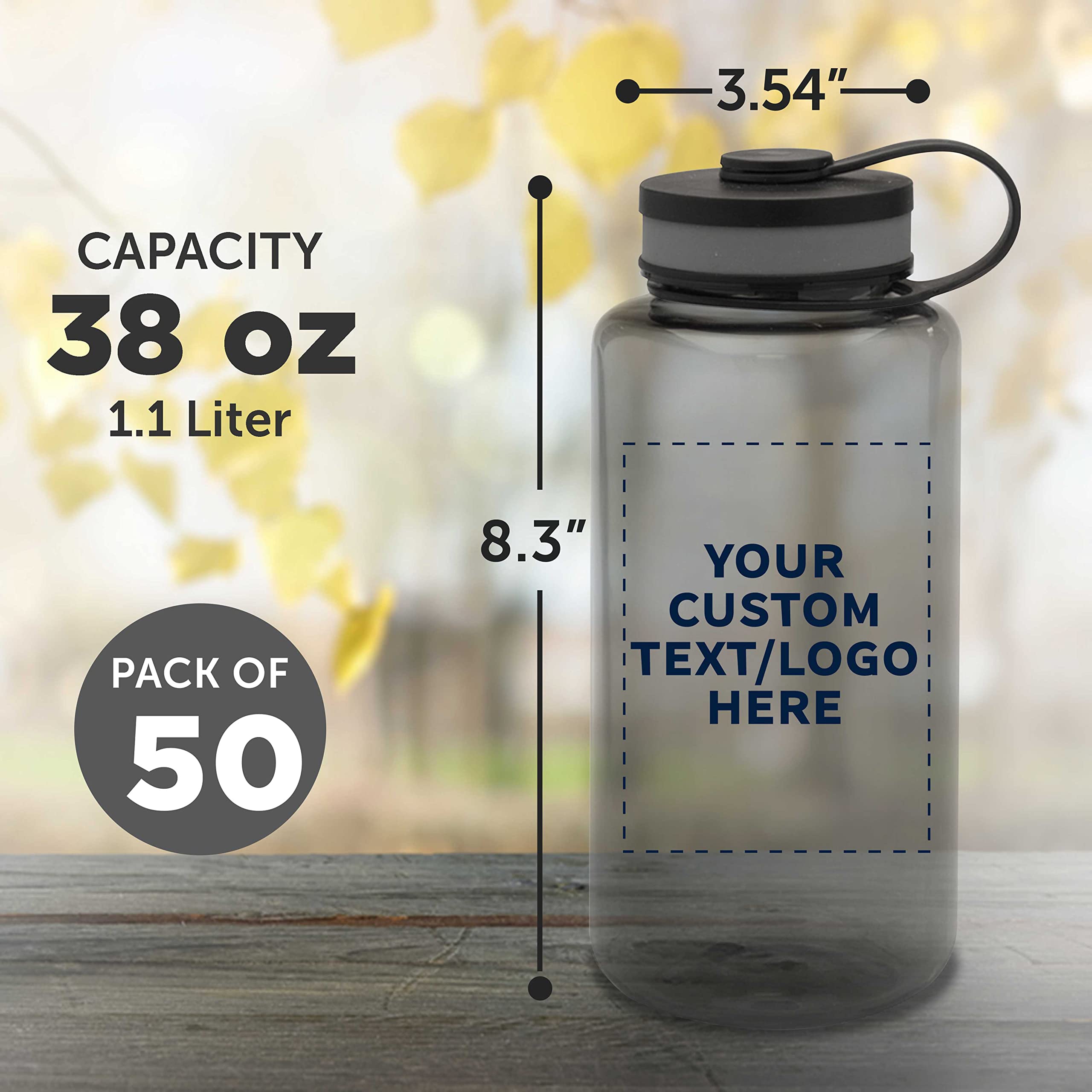 Custom 38oz Plastic Sports Water Bottles with Flip Lid - Bulk Pack of 50 Personalized Drink Bottles for Gym, Hiking, Cycling | Leakproof BPA-Free Reusable Water Containers for Sports, Camping, School & Outdoor Activities